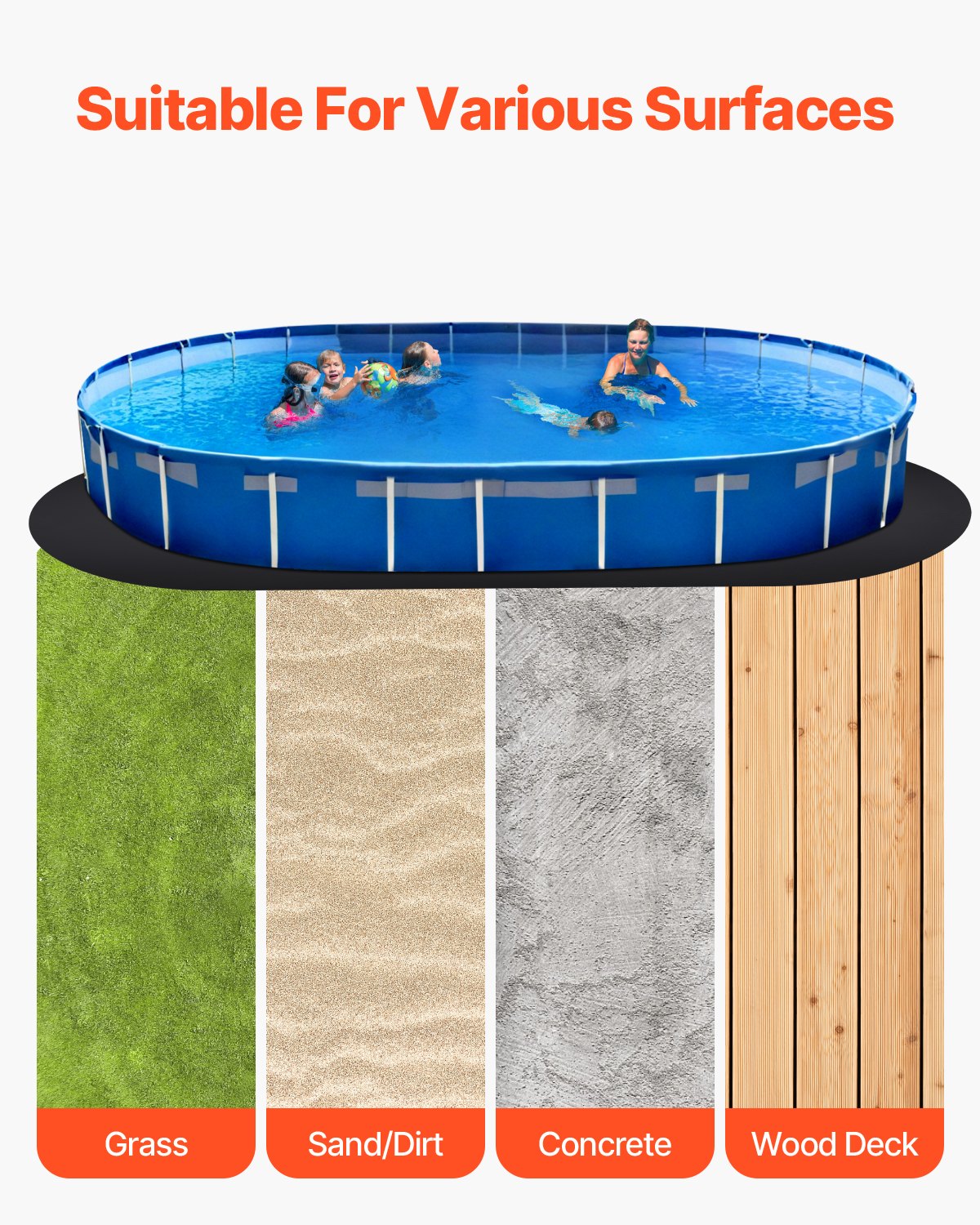 VEVOR Oval Pool Liner Pad, 12 x 24 ft Pool Liner Pad for Above Ground Swimming Pools, Extra-Thick Pool Mat, Prevents Punctures, Recycled Geotextile Material Underlayment Pad, Extend Liner Life