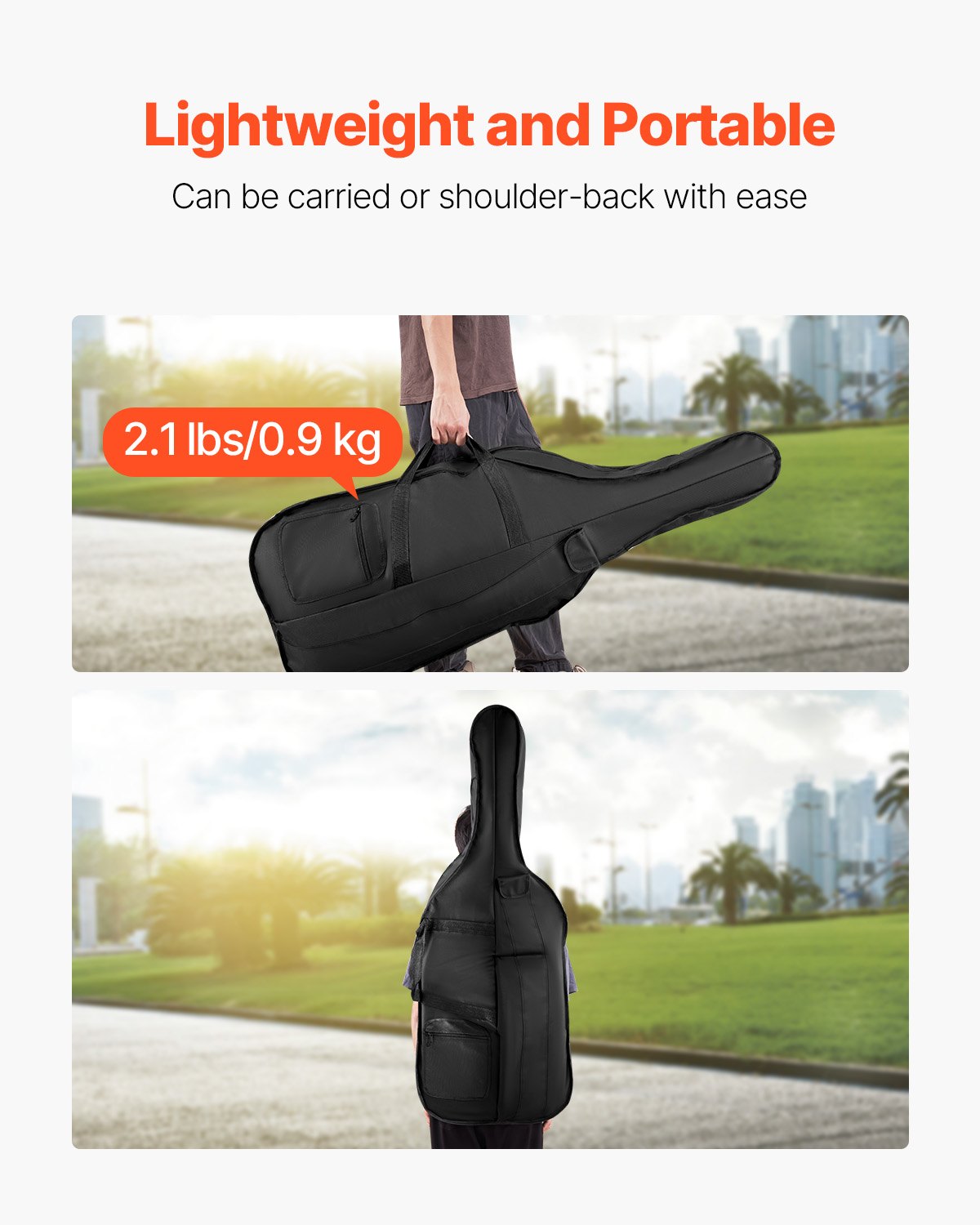 VEVOR 4/4 Full Size Cello Case, Nylon Waterproof, Lightweight Portable Travel Carrying Bag, with Reinforced Handle, Dual Shoulder Straps, Anti-Scratch, Professional Cello-Shape, for Cello, Black