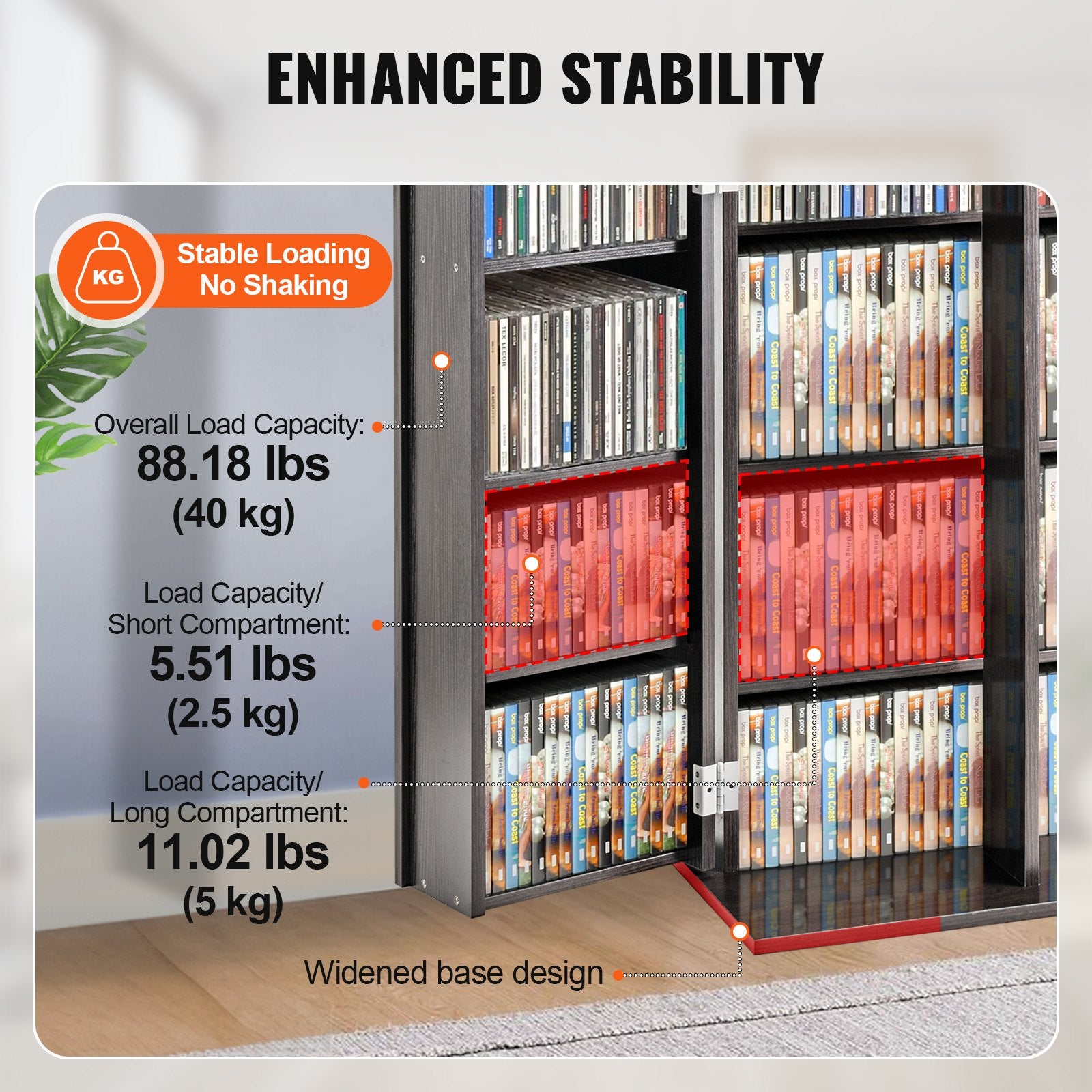 VEVOR Media Storage Cabinet, DVD Cabinet with Doors and Shelves, CD Storage Holds up to 576 CDs, Adjustable DVD Shelf, Protects & Organizes Music, Movie, Video Games or Collections-Espresso