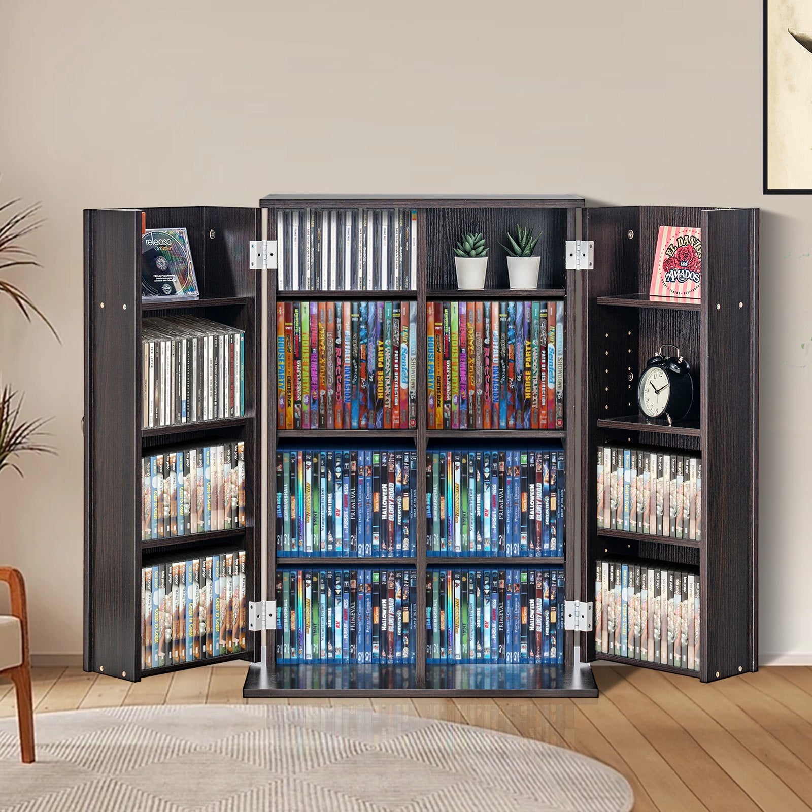 VEVOR Media Storage Cabinet, DVD Cabinet with Doors and Shelves, CD Storage Holds up to 576 CDs, Adjustable DVD Shelf, Protects & Organizes Music, Movie, Video Games or Collections-Espresso