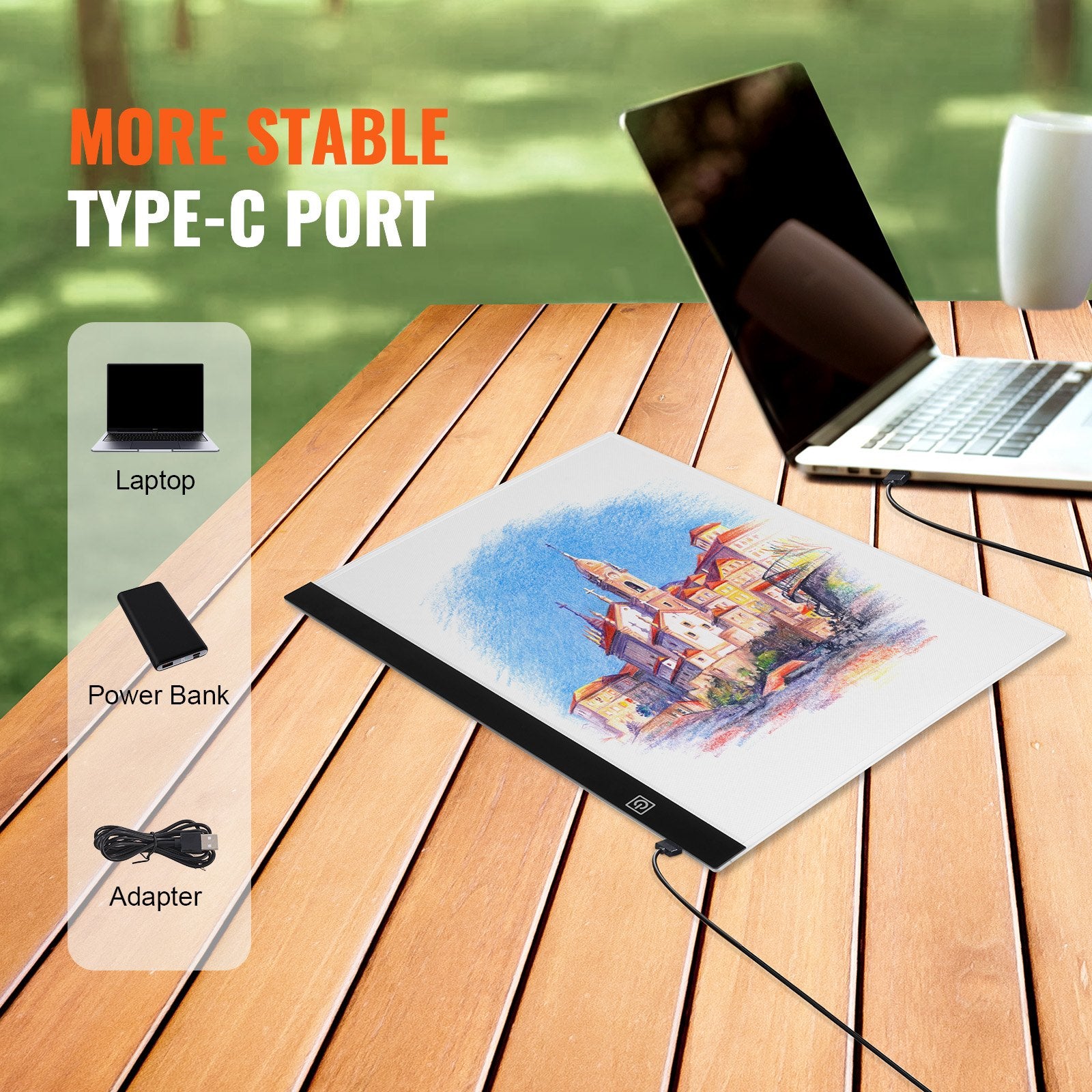 VEVOR Light Board, B4 LED Light Pad Ultra-Thin Portable Light Box, USB Powered Light Table for Art Tracing, Light Box for Diamond Painting, Animation, Sketching, Drawing, Stenciling, Artists Black