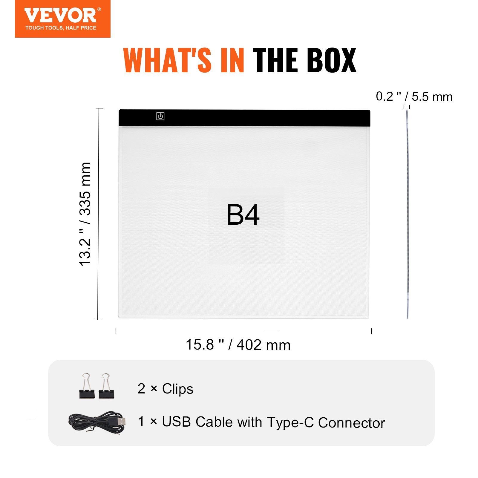 VEVOR Light Board, B4 LED Light Pad Ultra-Thin Portable Light Box, USB Powered Light Table for Art Tracing, Light Box for Diamond Painting, Animation, Sketching, Drawing, Stenciling, Artists Black