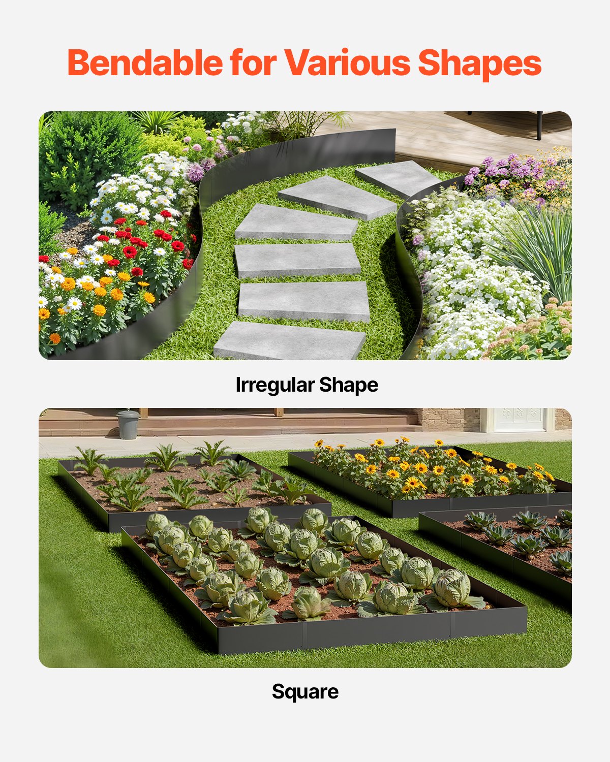VEVOR Steel Landscape Edging, 4 Packs 40 x 6 in Rust-Resistant Metal Landscape Edging, Bendable Garden Edging Border, Heavy Duty Lawn Edging, Easy-to-Install, Flower Bed Yard Pathway Divider Black