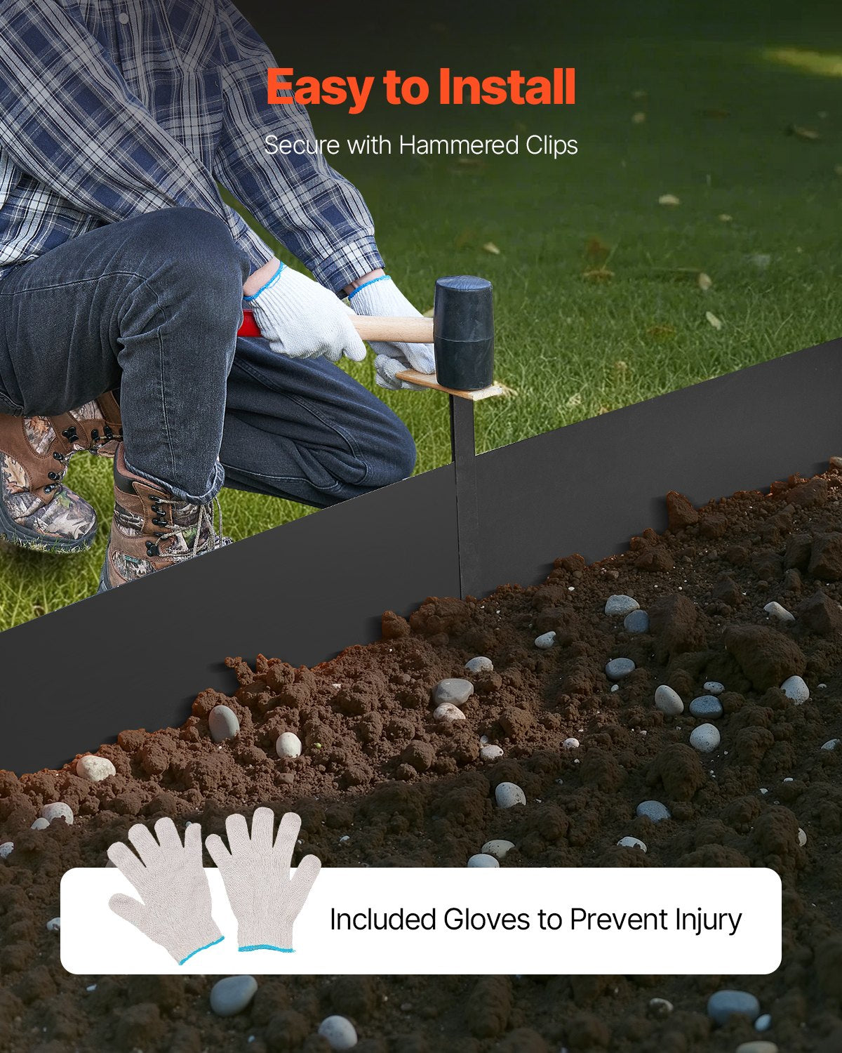 VEVOR Steel Landscape Edging, 4 Packs 40 x 6 in Rust-Resistant Metal Landscape Edging, Bendable Garden Edging Border, Heavy Duty Lawn Edging, Easy-to-Install, Flower Bed Yard Pathway Divider Black