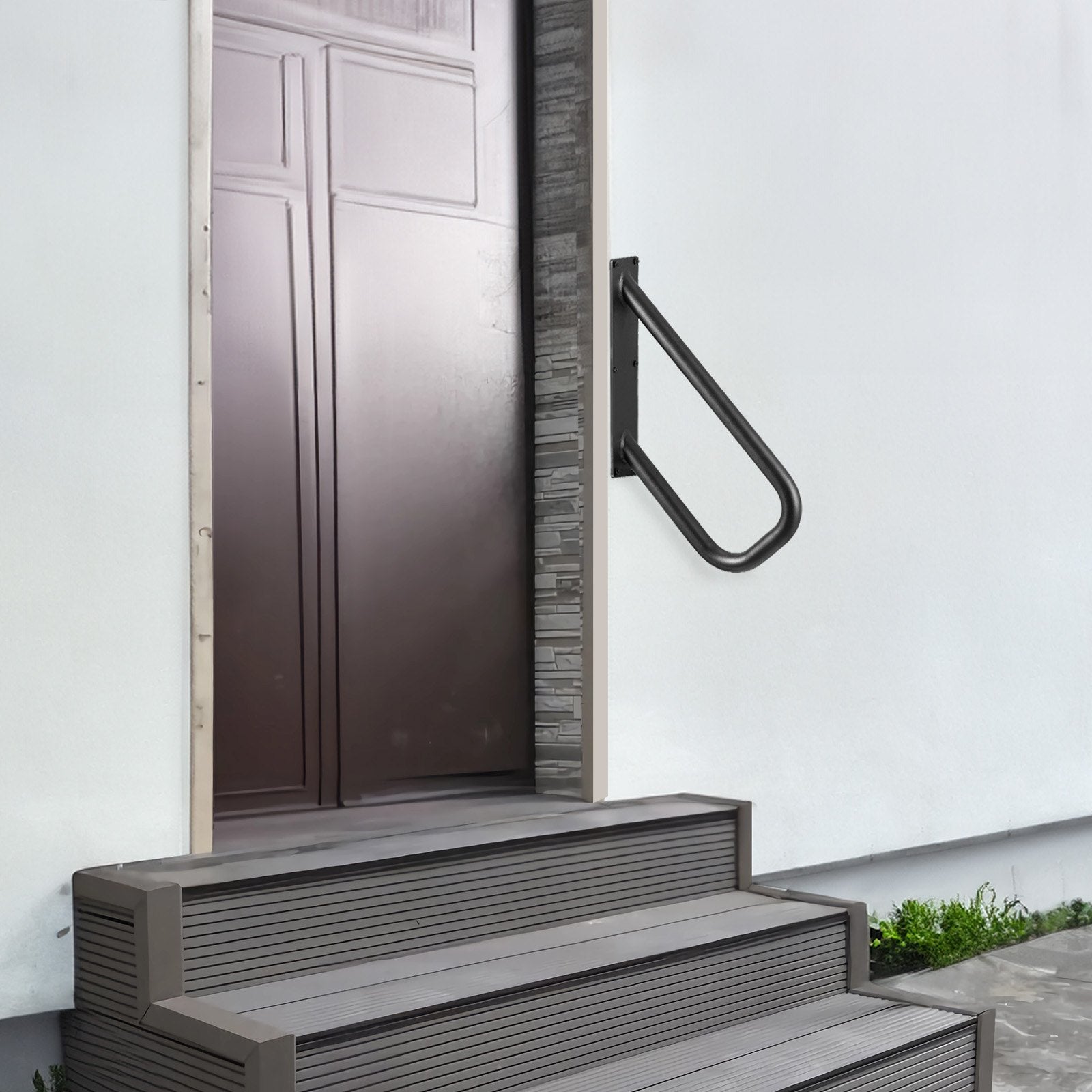 VEVOR Handrails for Outdoor Steps, 18.9" Length 1.3"Pipe Wall Mount Safety Railings for 1-2 Steps, Stair Handrail with Matte Black Finished,for Garden,Yard and Garage & Elderly,Pregnant Women, Disable