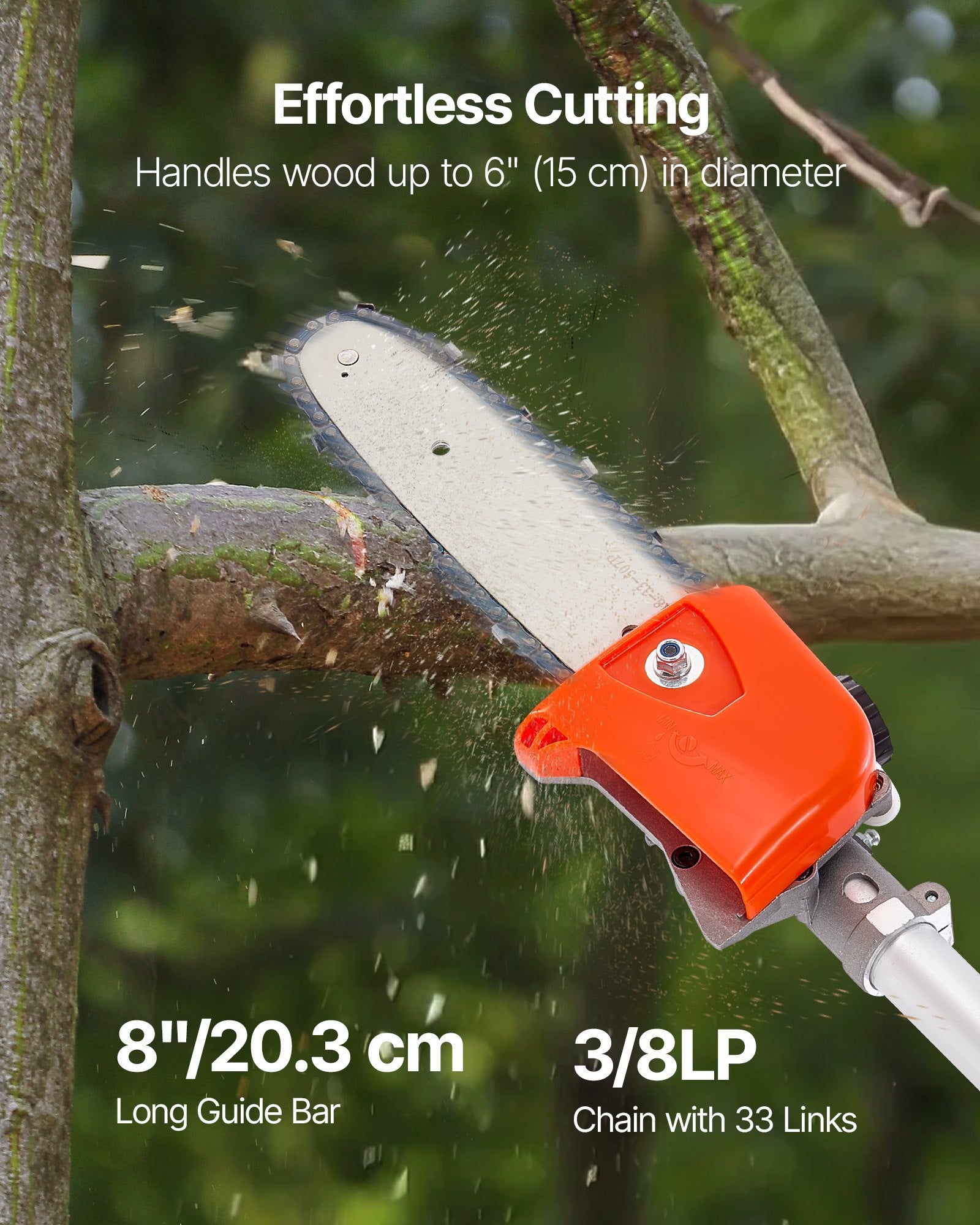 VEVOR Gas Pole Saw, 33CC 2 Stroke Gas Powered Pole Saws with 20.3 cm Cutting Bar, Cordless Tree Trimmer with 850ml Fuel Tank, 2 to 3.5 m Extendable, Powerful Chainsaw for Tree Trimming Pruning