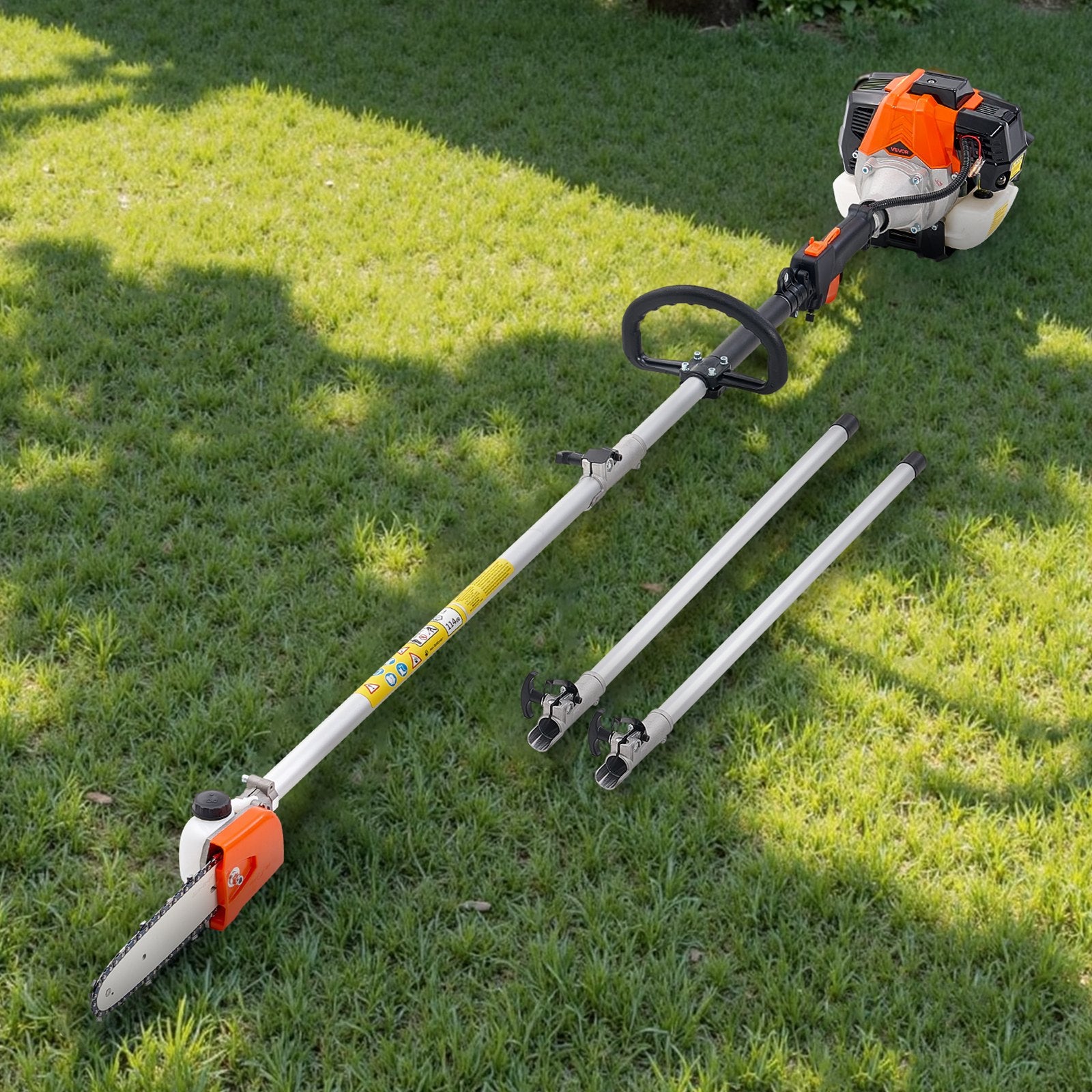 VEVOR Gas Pole Saw, 33CC 2 Stroke Gas Powered Pole Saws with 20.3 cm Cutting Bar, Cordless Tree Trimmer with 850ml Fuel Tank, 2 to 3.5 m Extendable, Powerful Chainsaw for Tree Trimming Pruning