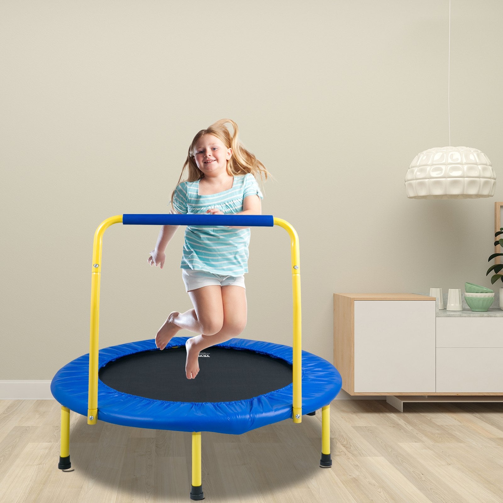 VEVOR 3FT Trampoline for Kids, 92 cm Trampolines Indoor/Outdoor Trampoline for Toddlers, Foldable Mini Baby Trampoline with Foam Handle, Recreational Trampoline Birthday Gift for 3+ Years Kids