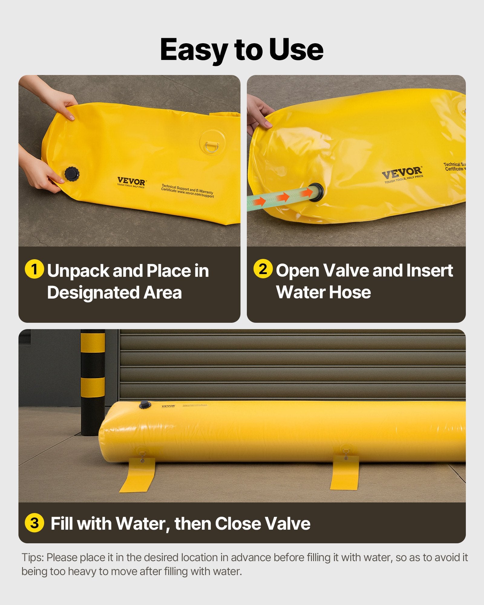 VEVOR Flood Barrier Hydro Barrier 12' Length x 12" Height for Water Diversion