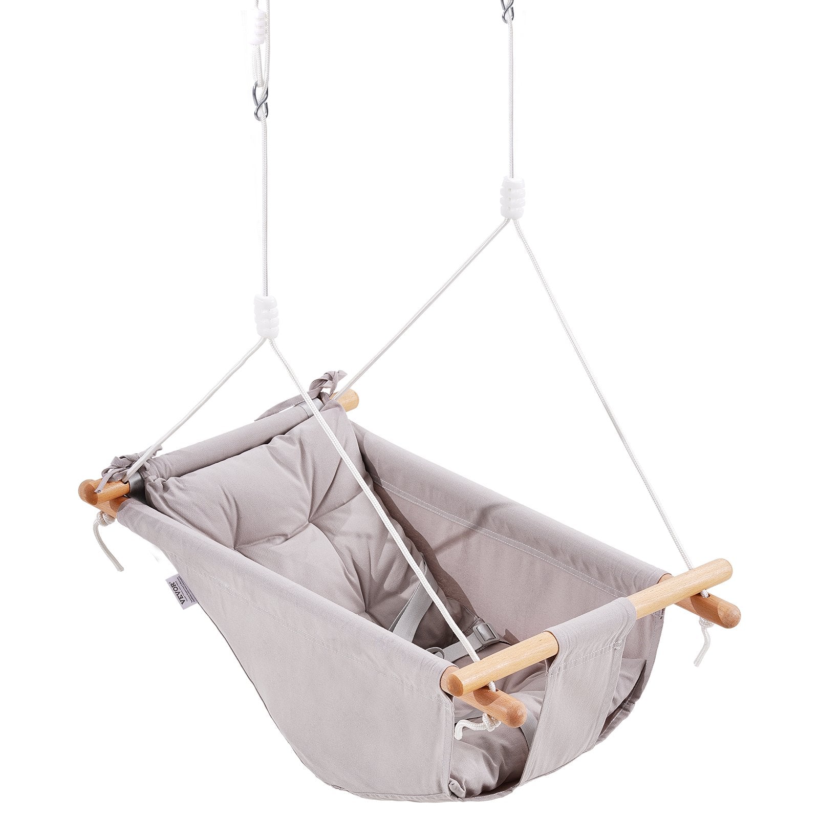 VEVOR Canvas Hammock Swing, 3 Modes Baby Swing Indoor and Outdoor with 5-Point Harness, and Tree Straps, 150lbs Weight Capacity, Integrated Cushion, Wooden Hanging Swing Seat for Baby to Toddler