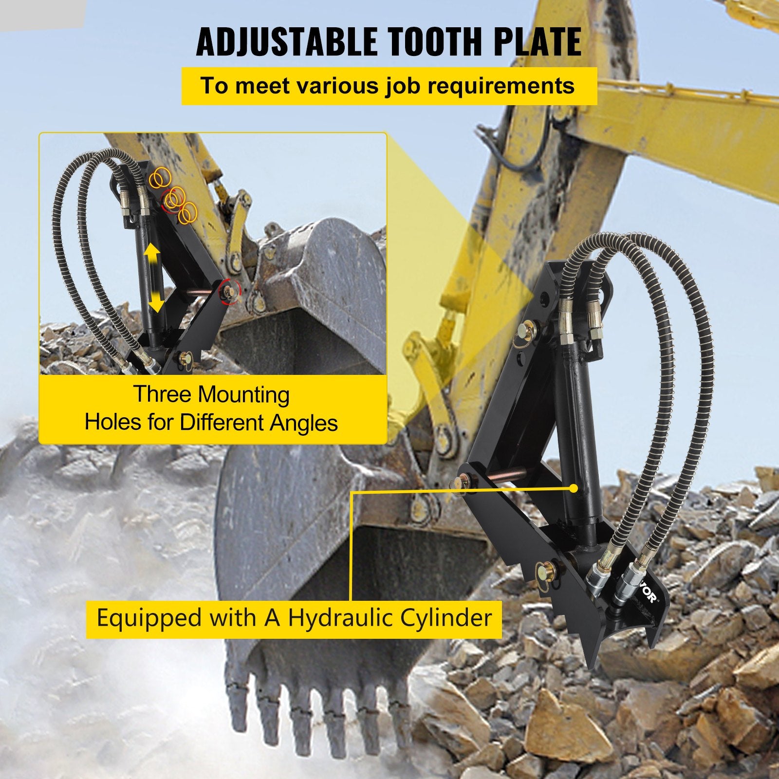 VEVOR Hydraulic Backhoe Thumb, 45.7cm 1.27cm Thickness Heavy Duty Excavator Thumb, Black Steel Weld On Thumb Attachments with Hydraulic Cylinder, Mechanical Hydraulic Thumb for Backhoe/Excavator
