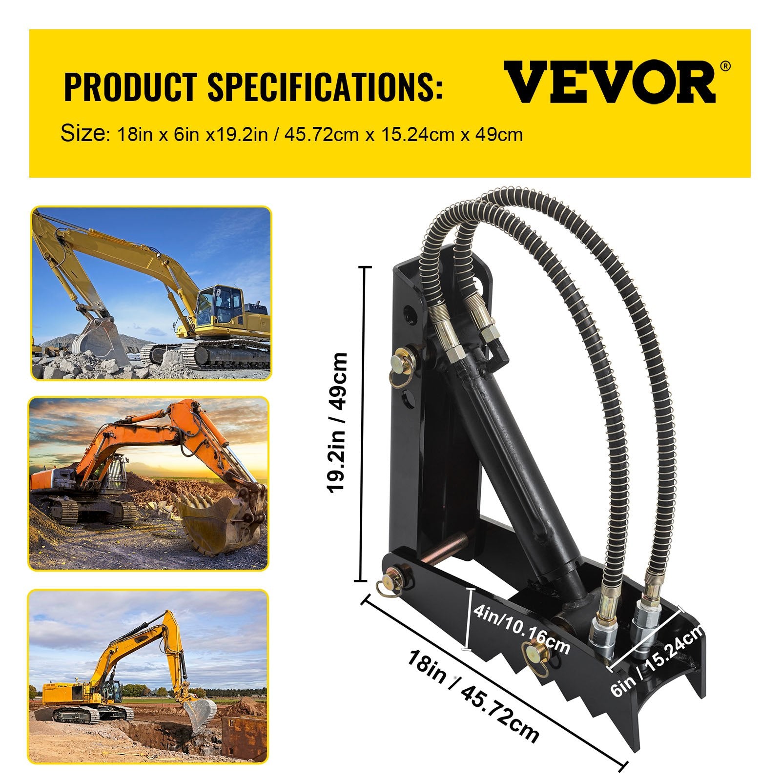 VEVOR Hydraulic Backhoe Thumb, 45.7cm 1.27cm Thickness Heavy Duty Excavator Thumb, Black Steel Weld On Thumb Attachments with Hydraulic Cylinder, Mechanical Hydraulic Thumb for Backhoe/Excavator