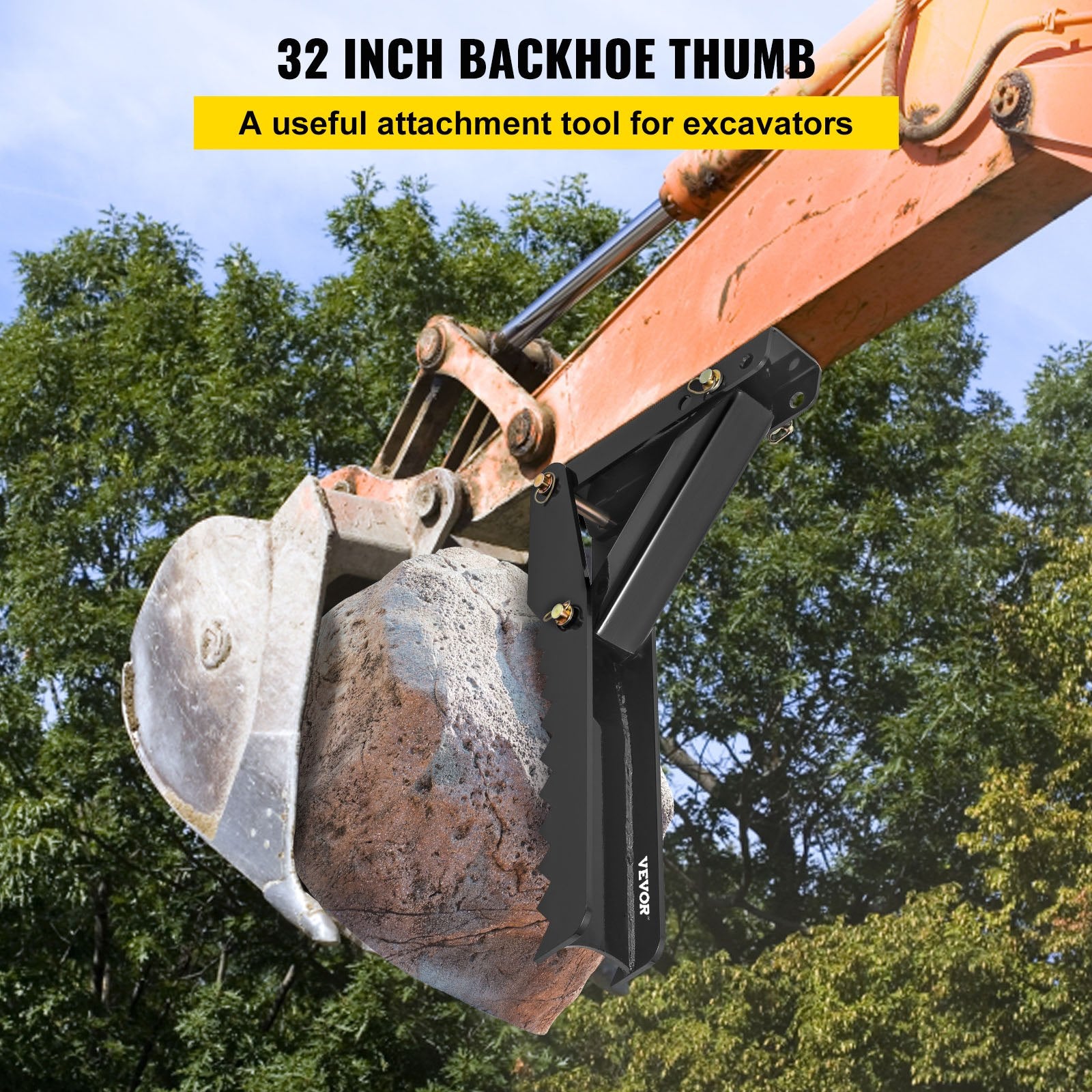 VEVOR 32 inch Backhoe Excavator Thumb Attachments Weld On Adjustable Boom Tractor Excavator 1/2Inch Teeth Thick Steel Plate Assembly 12MM Bolt-On Design