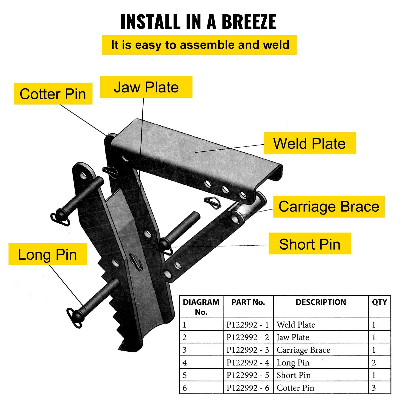 VEVOR 32 inch Backhoe Excavator Thumb Attachments Weld On Adjustable Boom Tractor Excavator 1/2Inch Teeth Thick Steel Plate Assembly 12MM Bolt-On Design