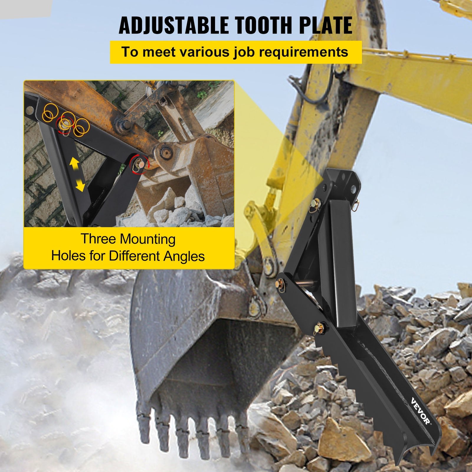 VEVOR 32 inch Backhoe Excavator Thumb Attachments Weld On Adjustable Boom Tractor Excavator 1/2Inch Teeth Thick Steel Plate Assembly 12MM Bolt-On Design