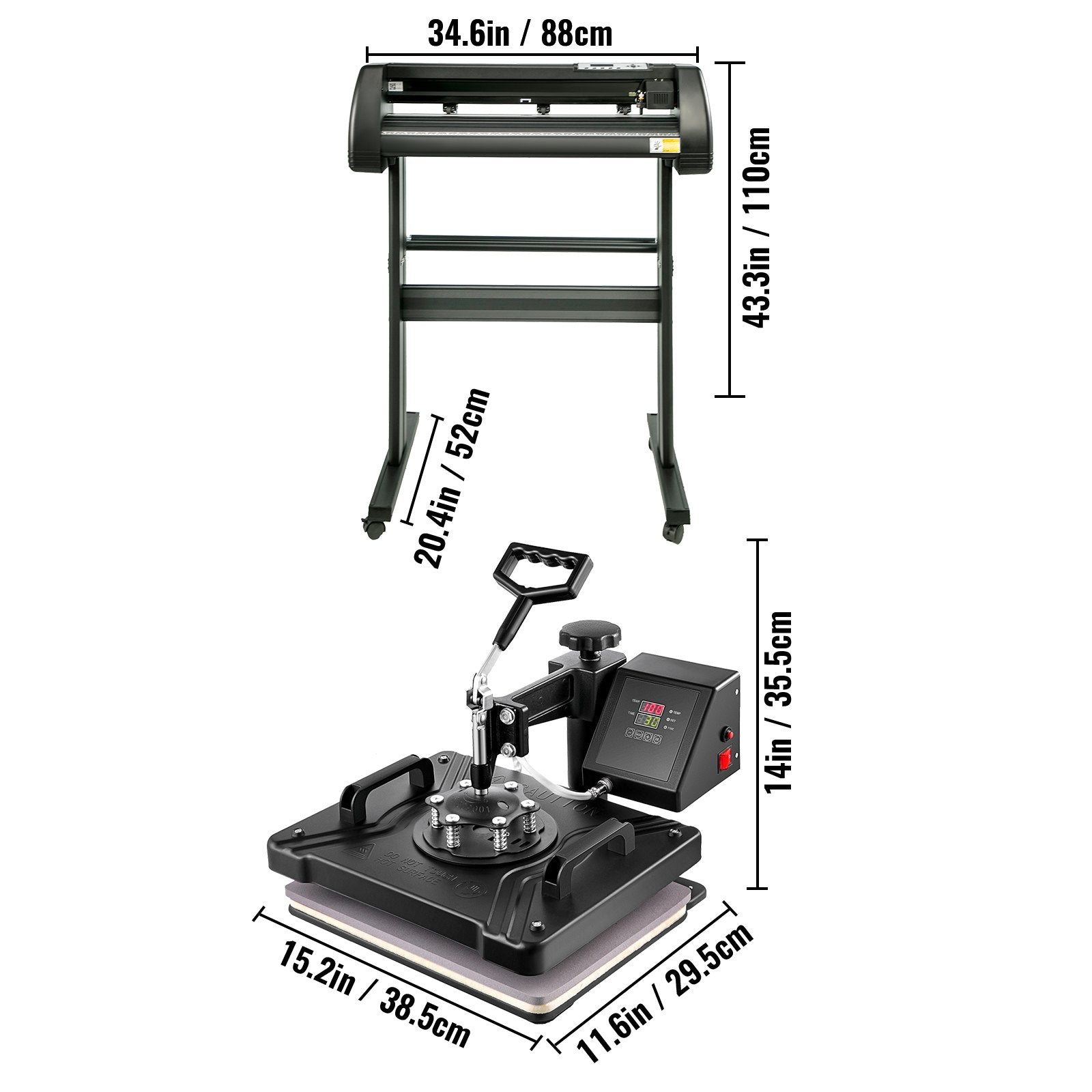 VEVOR 5 In1 12" X 15" 30 X 38cm Heat Transfer Press + 28 Inch Vinyl Cutter Machine Kit Software