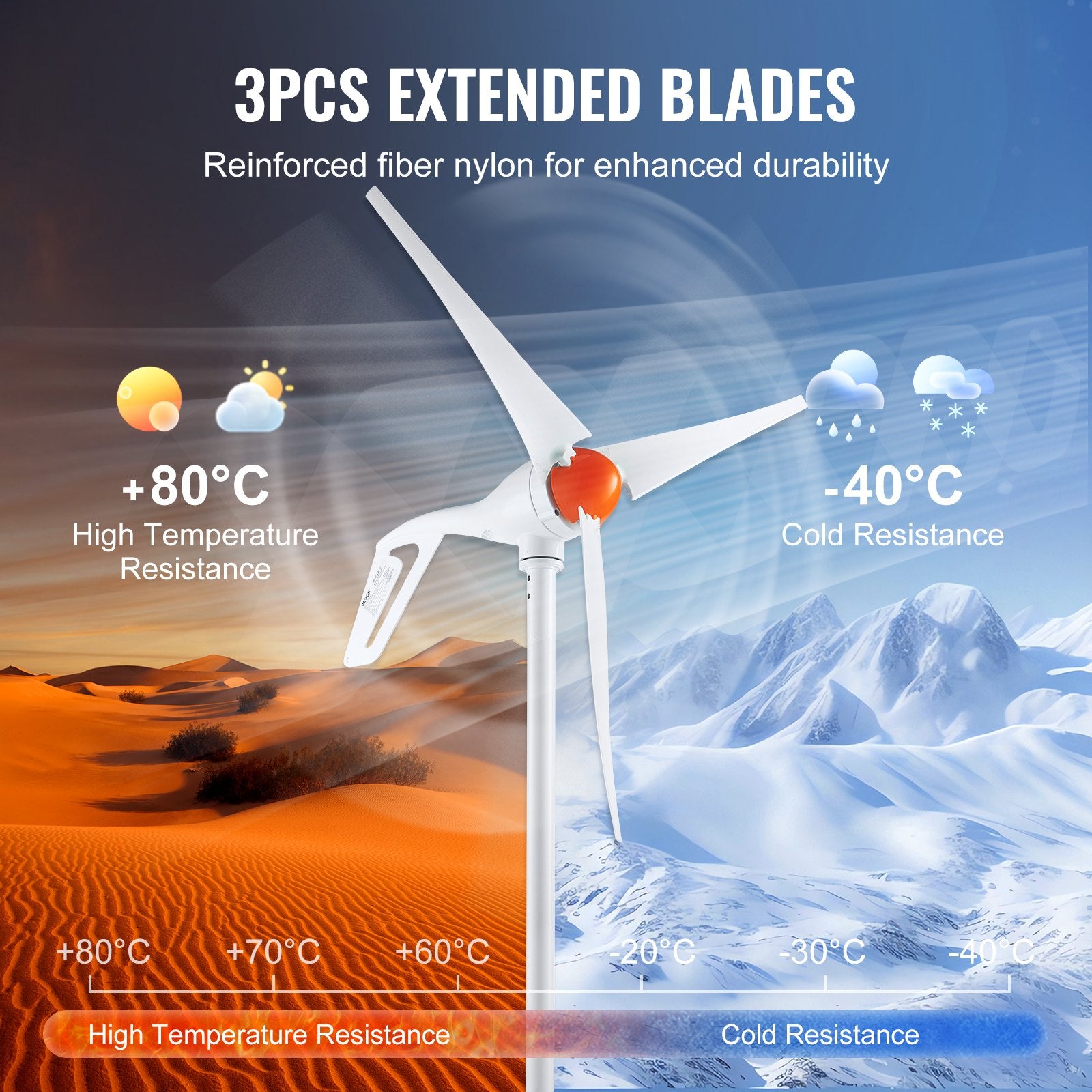 VEVOR 500W Wind Turbine Generator, 12V Wind Turbine Kit, 3-Blade Wind Power Generator with Anemometer, MPPT Controller & Adjustable Windward Direction, Suitable for Home, Farm, RVs, Boats