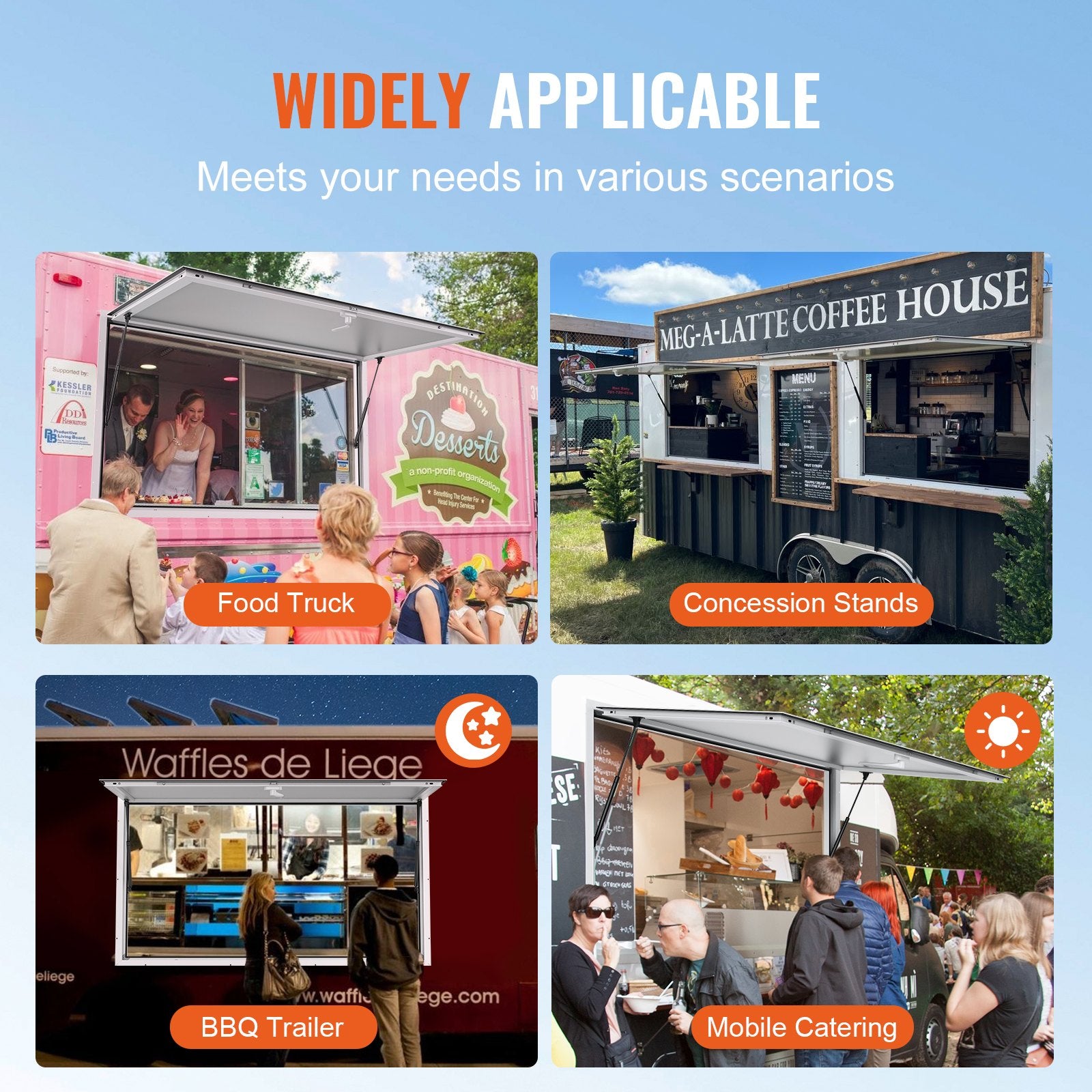 VEVOR Concession Window 91x91cm, Aluminum Alloy Food Truck Service Window with Awning Door & Drag Hook, Up to 85 Degrees Stand Serving Window for Food Trucks Concession Trailers, Glass Not Included