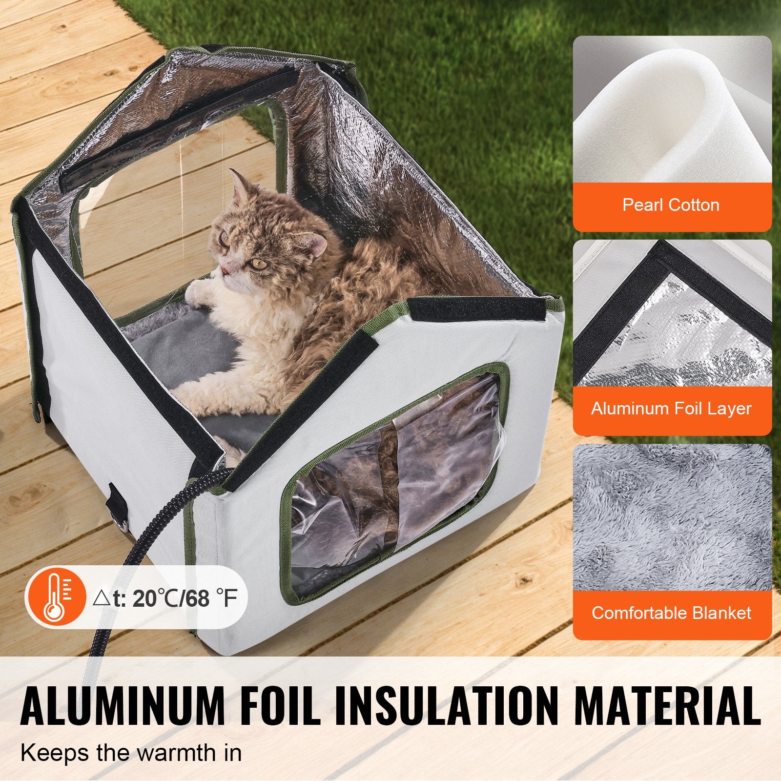 VEVOR Elevated Heated Cat House, Outdoor Kitty Shelter with Timer, 600D Oxford Cloth Foldable Cat Shelter with Heated Pad for Winter to Stay Warm and Cozy, Green Small