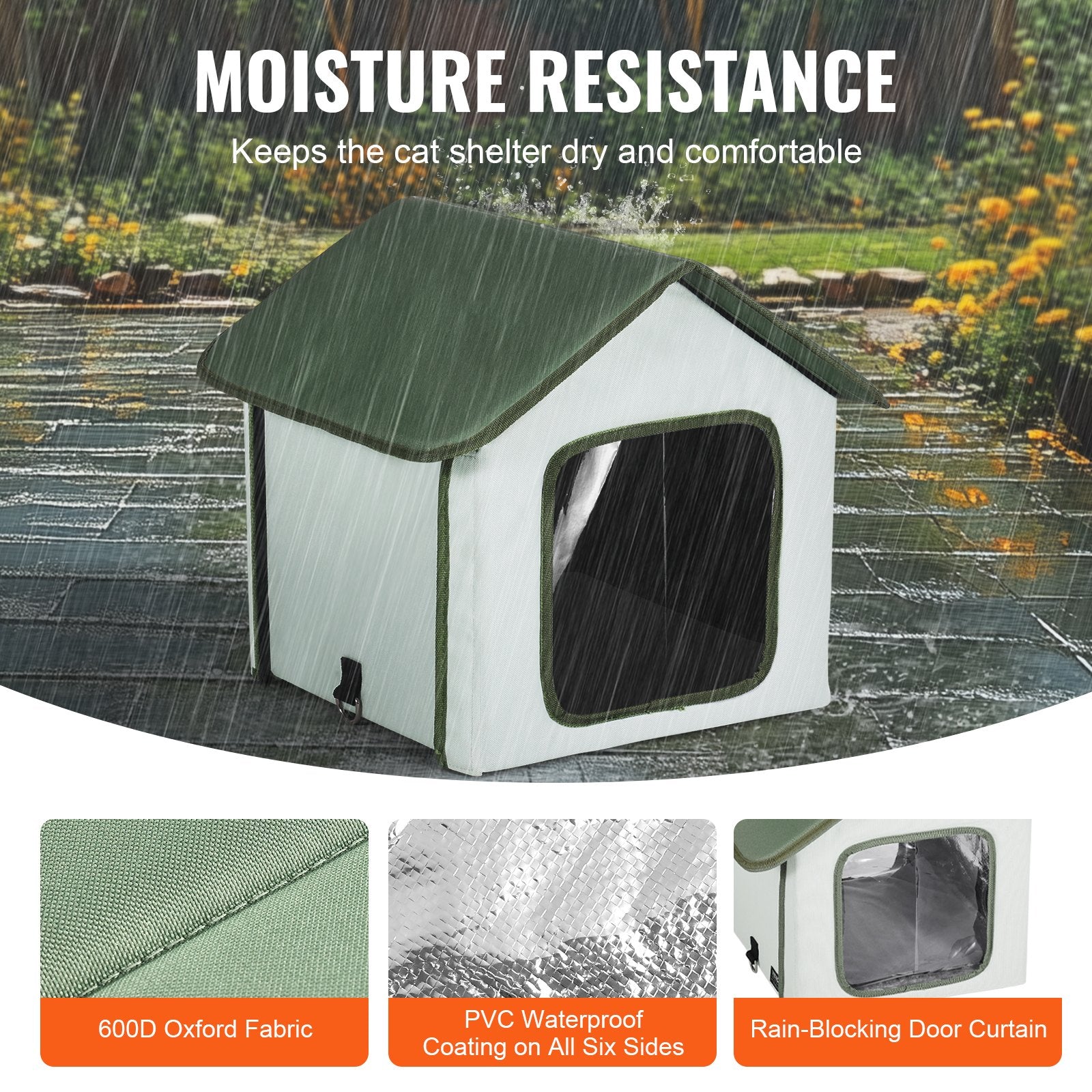 VEVOR Elevated Heated Cat House, Outdoor Kitty Shelter with Timer, 600D Oxford Cloth Foldable Cat Shelter with Heated Pad for Winter to Stay Warm and Cozy, Green Small