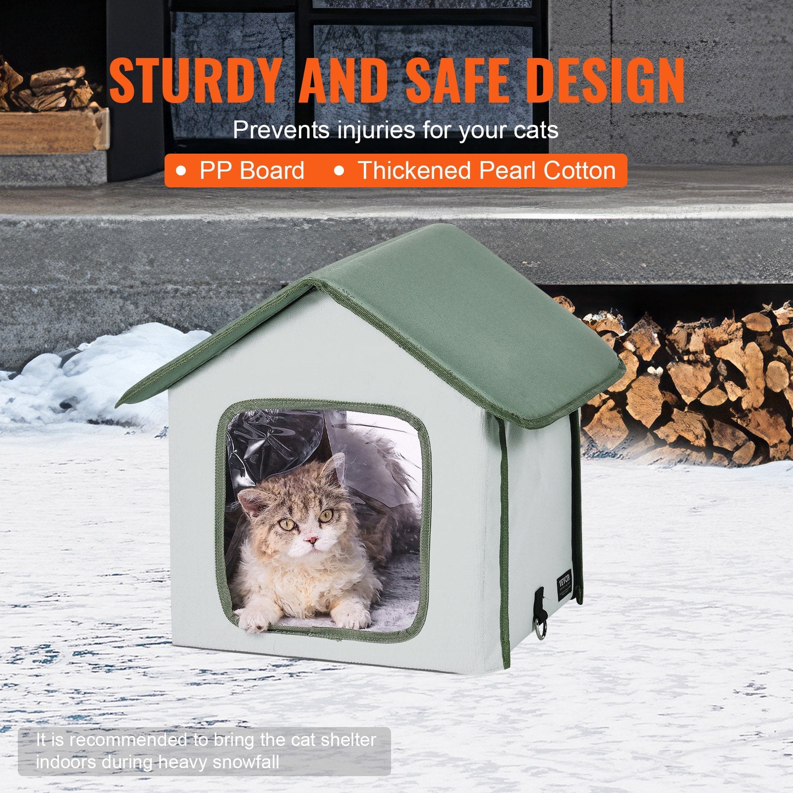 VEVOR Elevated Heated Cat House, Outdoor Kitty Shelter with Timer, 600D Oxford Cloth Foldable Cat Shelter with Heated Pad for Winter to Stay Warm and Cozy, Green Small