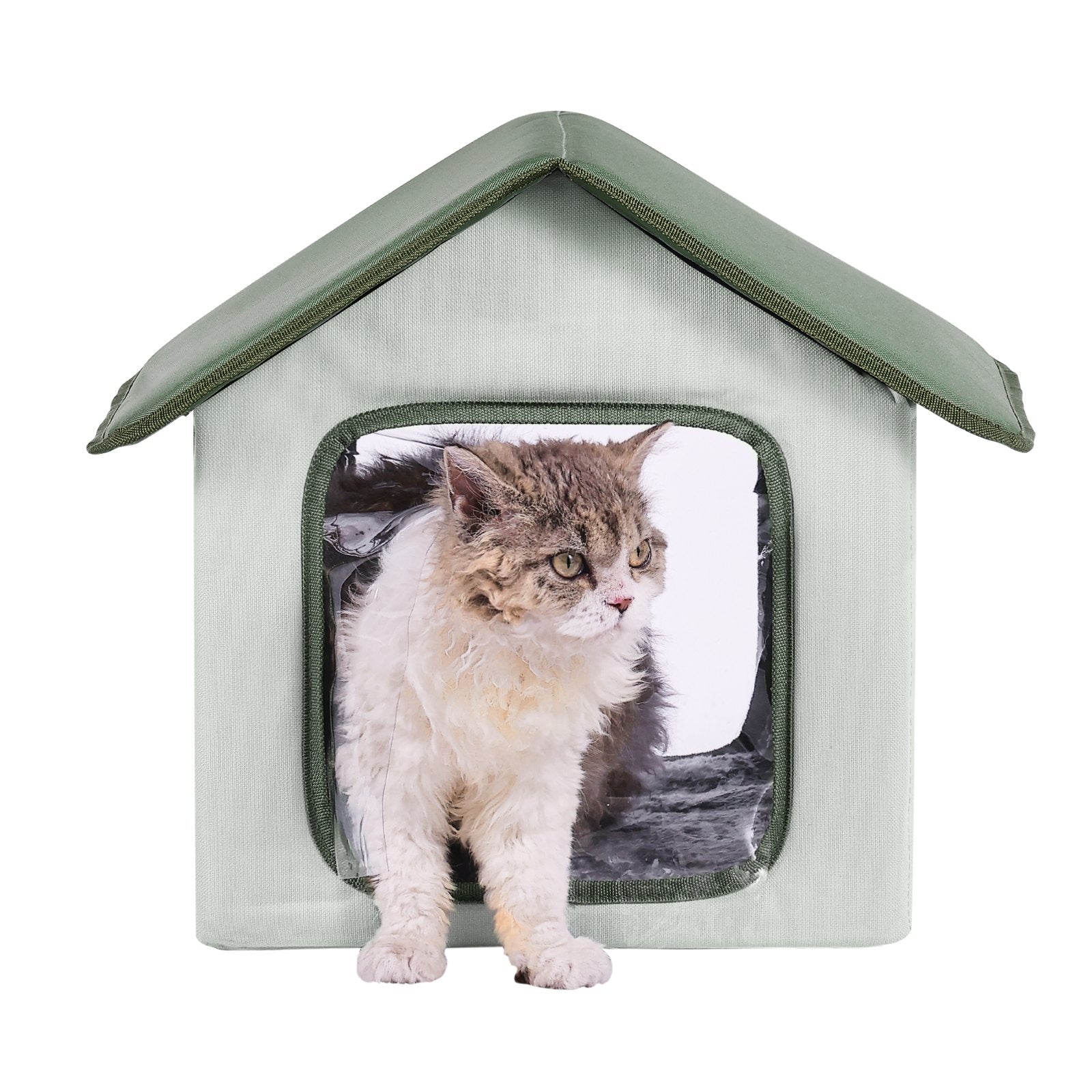 VEVOR Elevated Heated Cat House, Outdoor Kitty Shelter with Timer, 600D Oxford Cloth Foldable Cat Shelter with Heated Pad for Winter to Stay Warm and Cozy, Green Small