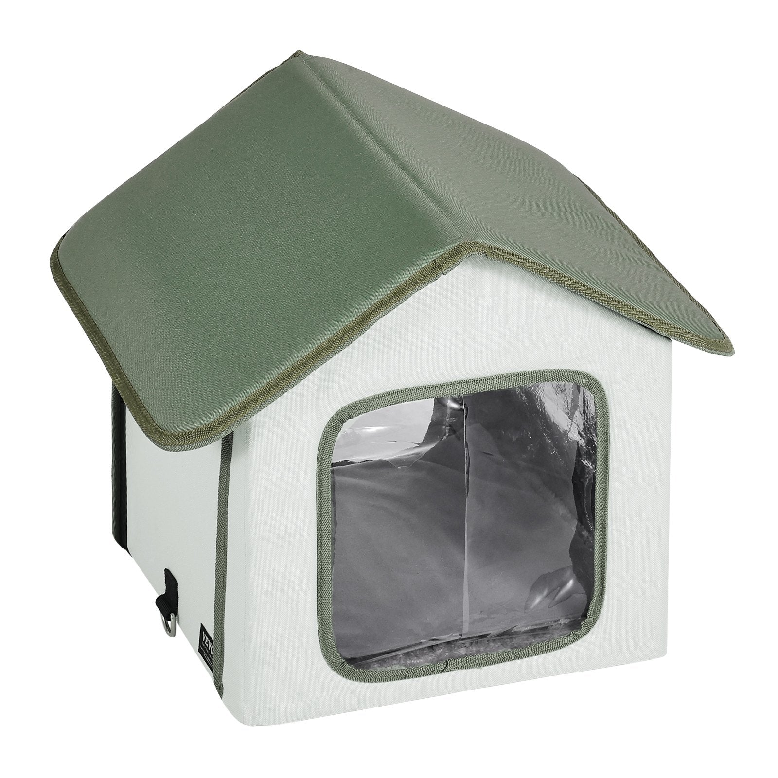 VEVOR Elevated Heated Cat House, Outdoor Kitty Shelter with Timer, 600D Oxford Cloth Foldable Cat Shelter with Heated Pad for Winter to Stay Warm and Cozy, Green Small