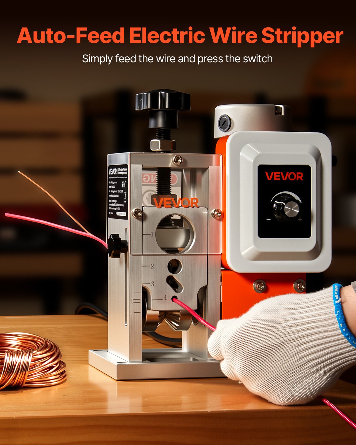 VEVOR Electric Wire Stripping Machine, 1.5-40 mm, 400W Automatic Motorized Cable Stripper, 9.84 IPS 15 m/min Wire Peeler with Alloy Blades, V-Shaped Rollers, Cooling Fan, for Scrap Copper Recycling