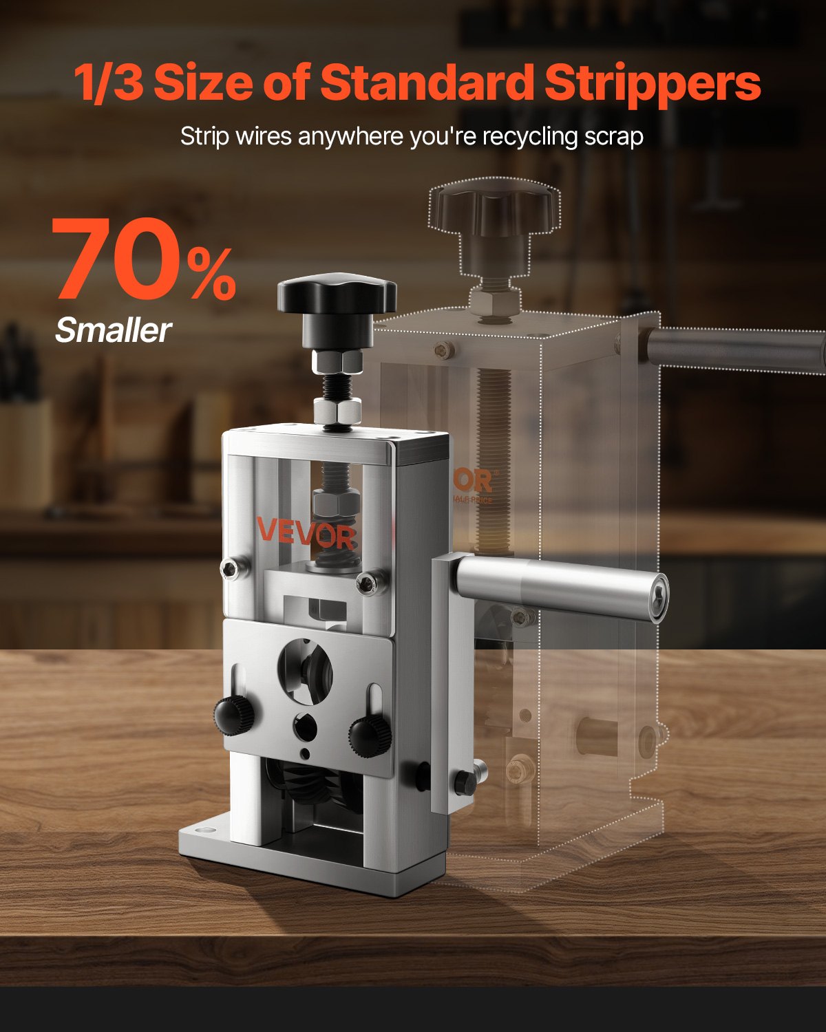 VEVOR Manual Wire Stripping Machine, 1.5-25 mm, Copper Stripper with Hand Crank or Drill Powered, 64Mn Quenched Blades, 45# Steel Rollers, Aluminum Alloy Frame Wire Peeler, for Scrap Copper Recycling