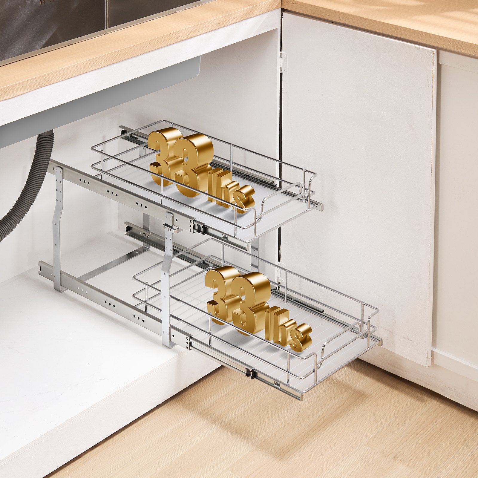 VEVOR 12"Wx21"Dx15"H Pull Out Cabinet Organizer, Heavy Duty Slide Out Pantry Shelves, Steel Roll Out Drawers, Sliding Drawer Storage for Home Under Sink, 13.5"Wx22"Dx18"H Install Size for Cabinet