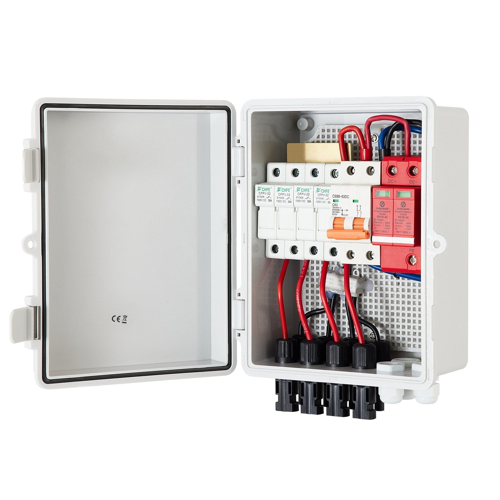 VEVOR PV Combiner Box, 4 String with 15A Rated Current Fuse, 63A Circuit Breaker, Lightning Arreste Connector for On/Off Grid Solar Panel System, IP65