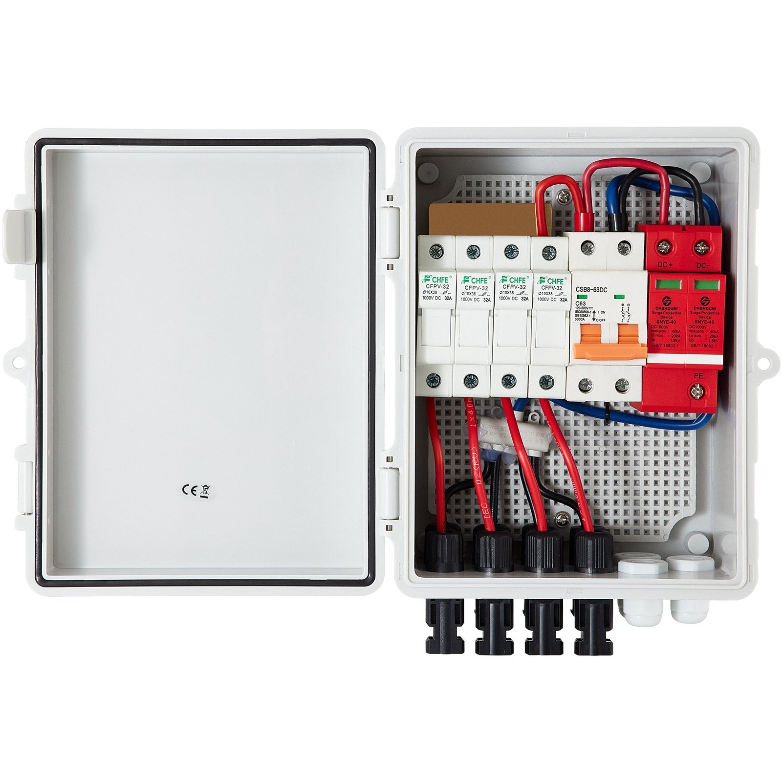 VEVOR PV Combiner Box, 4 String with 15A Rated Current Fuse, 63A Circuit Breaker, Lightning Arreste Connector for On/Off Grid Solar Panel System, IP65