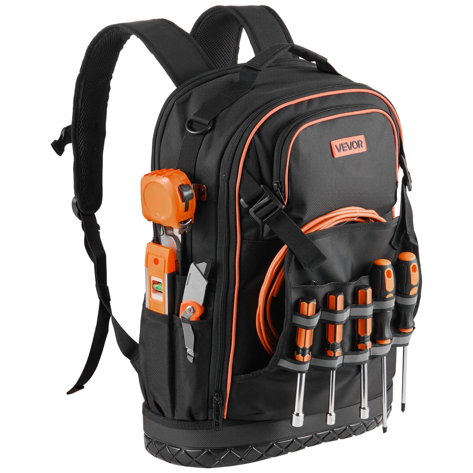 VEVOR Tool Backpack, 65 Pockets, Heavy-duty Tools Storage Organizer Work Bags with Laptop Compartment & Molded Base, Electrician Jobsite Backpack for Electrician, Repairman, and HVAC Techs