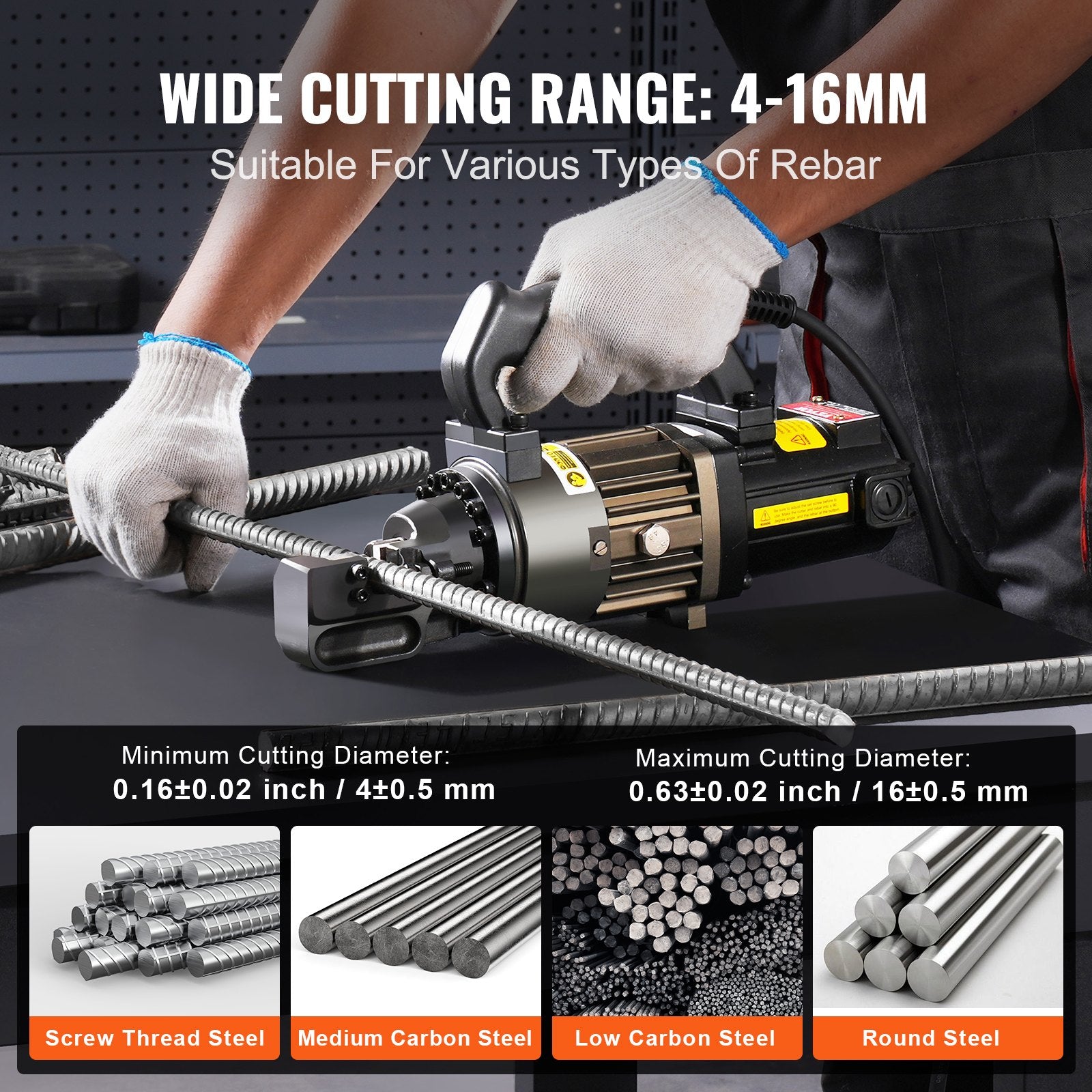 VEVOR Electric Hydraulic Rebar Cutter, 1000W Portable Rebar Cutter, Cutting up to 5/8 Inch 4-16mm #5 Rebar within 2 Seconds, High Power Steel Rebar Cutter with Oil Can Rich Accessories,Black RC-16