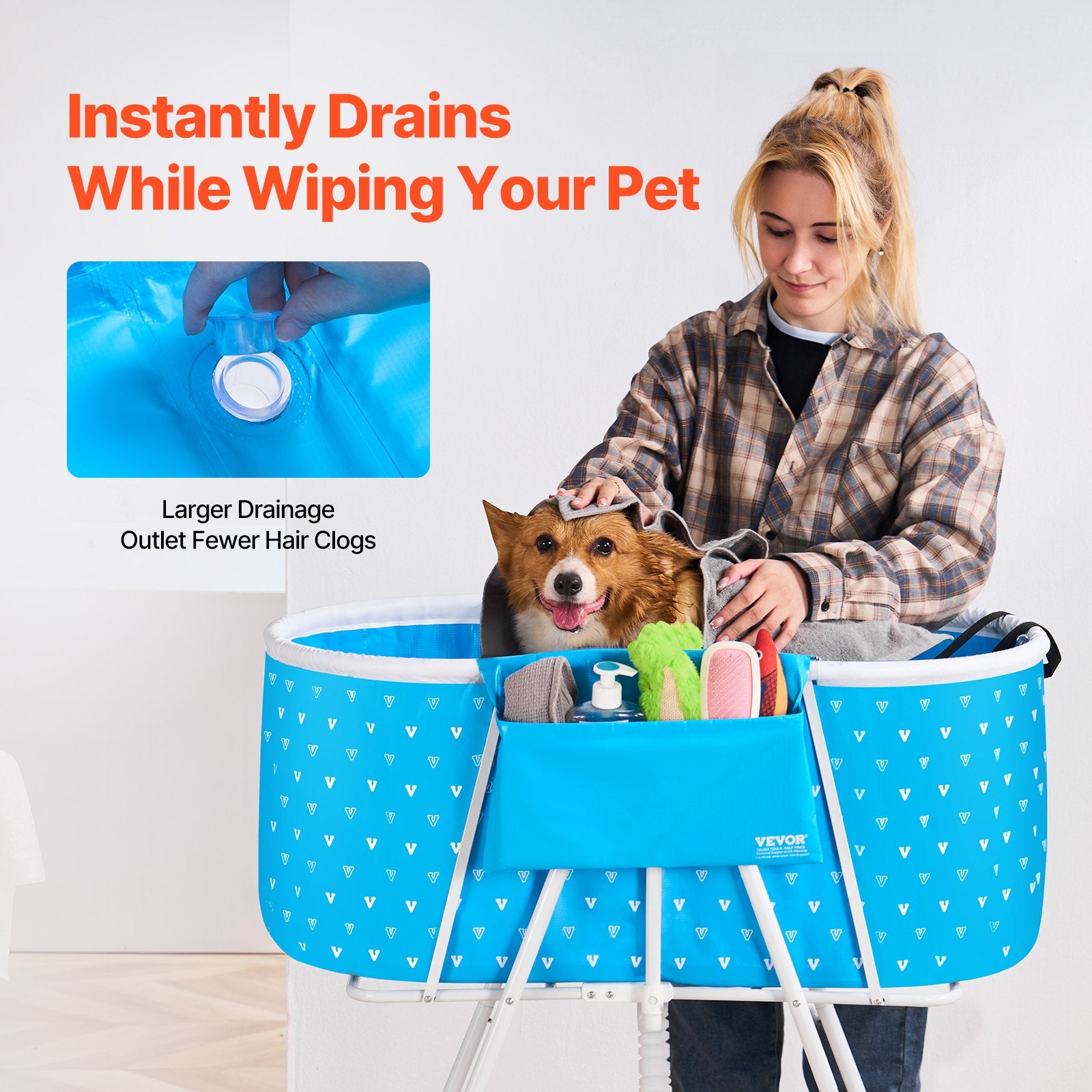 VEVOR Portable Dog Bathtub, Elevated & Foldable Space-saving Pet Shower Station with Quick Drainage, Bathing Tub for Washing & Grooming Small and Medium Size Dogs and Cats Indoor & Outdoor, Light Blue