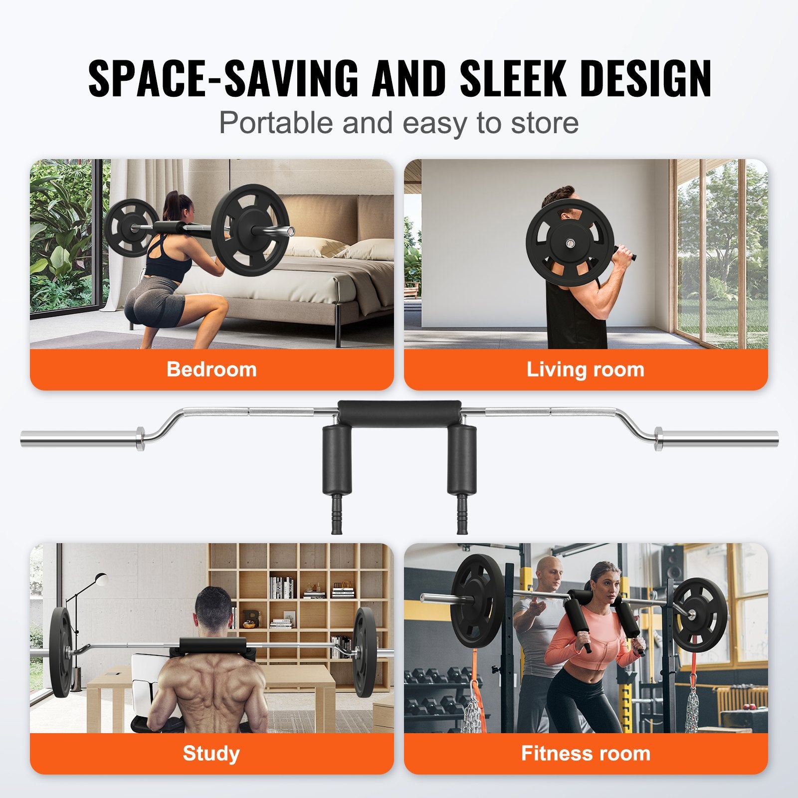 VEVOR Safety Squat Bar, 318kg Fitness Squat Bar, Safety Squat Bar Attachment with Shoulder and Arm Pads, 28mm Diameter Weight Bar, Ideal for Front Squats, Lunges, Rehab, Physical Therapy