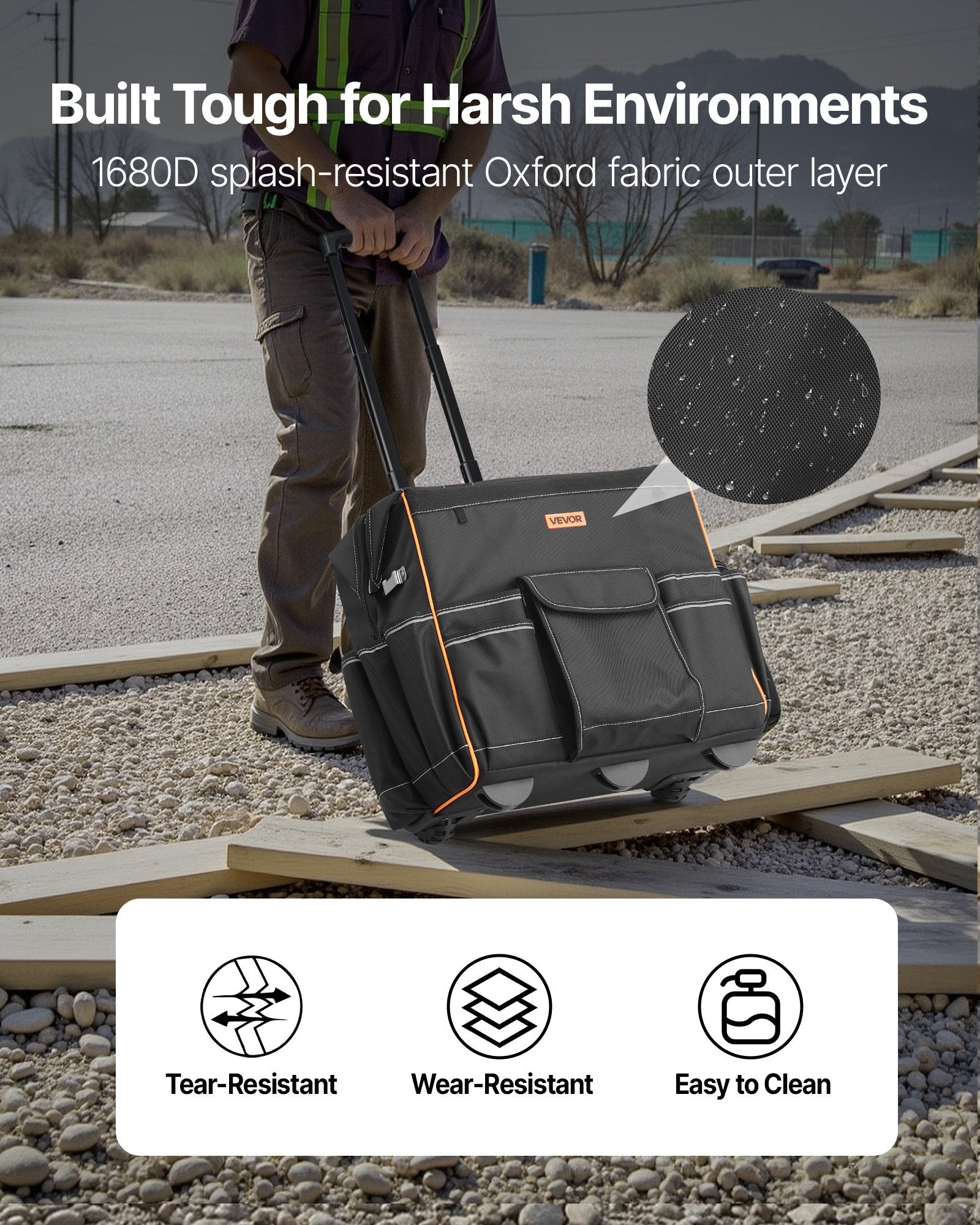 VEVOR Rolling Tool Bag, 110 lbs Load Capacity, 25 Pockets Heavy Duty Roller Tool Bag with Adjustable Telescoping Handle & Stable Base, Toolbag Organizers with Wheels for Electrician, Construction