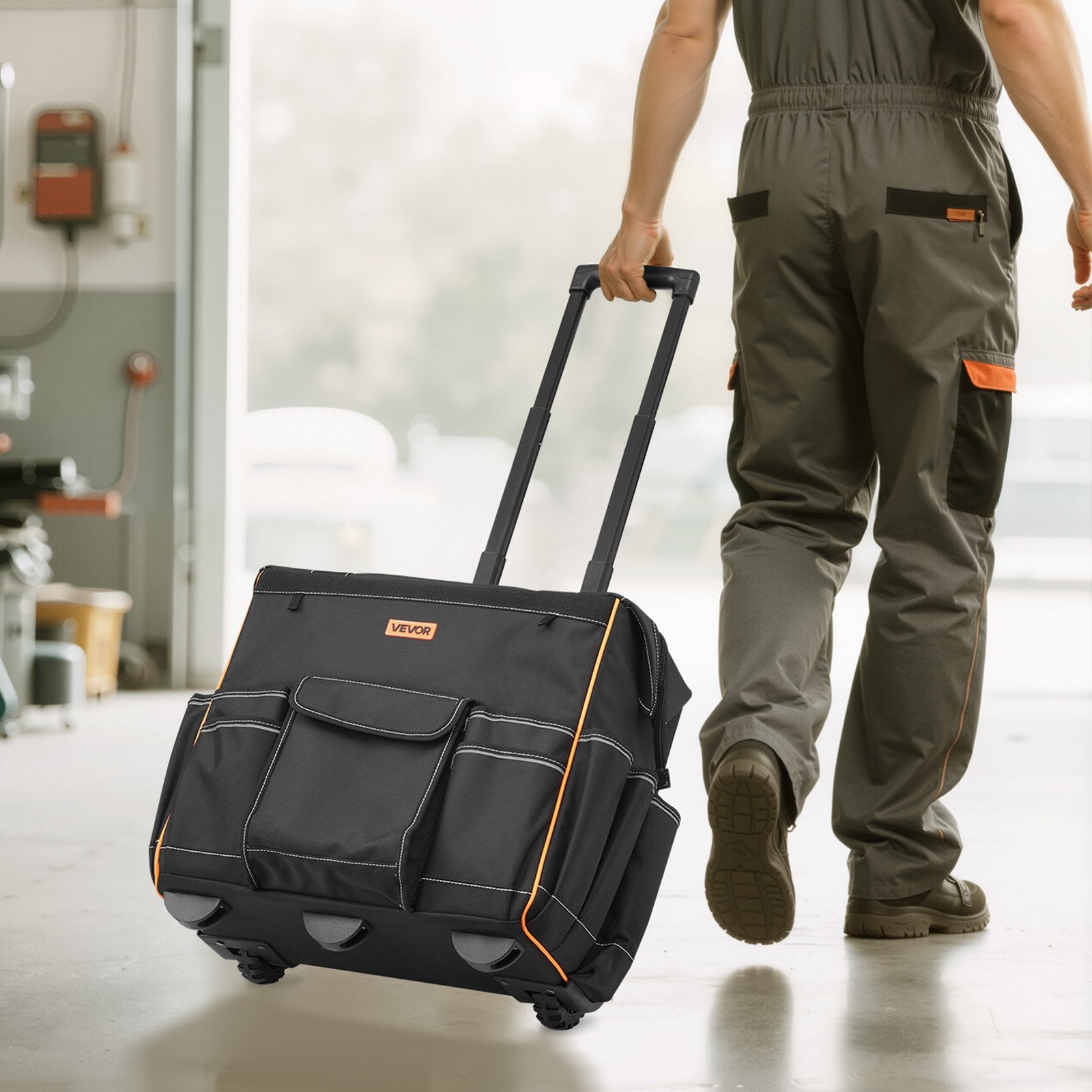 VEVOR Rolling Tool Bag, 110 lbs Load Capacity, 25 Pockets Heavy Duty Roller Tool Bag with Adjustable Telescoping Handle & Stable Base, Toolbag Organizers with Wheels for Electrician, Construction