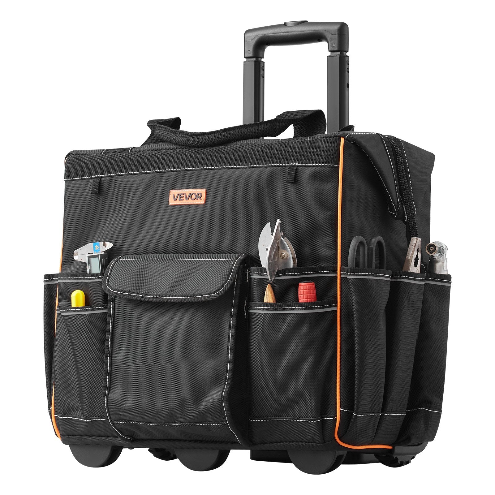 VEVOR Rolling Tool Bag, 110 lbs Load Capacity, 25 Pockets Heavy Duty Roller Tool Bag with Adjustable Telescoping Handle & Stable Base, Toolbag Organizers with Wheels for Electrician, Construction