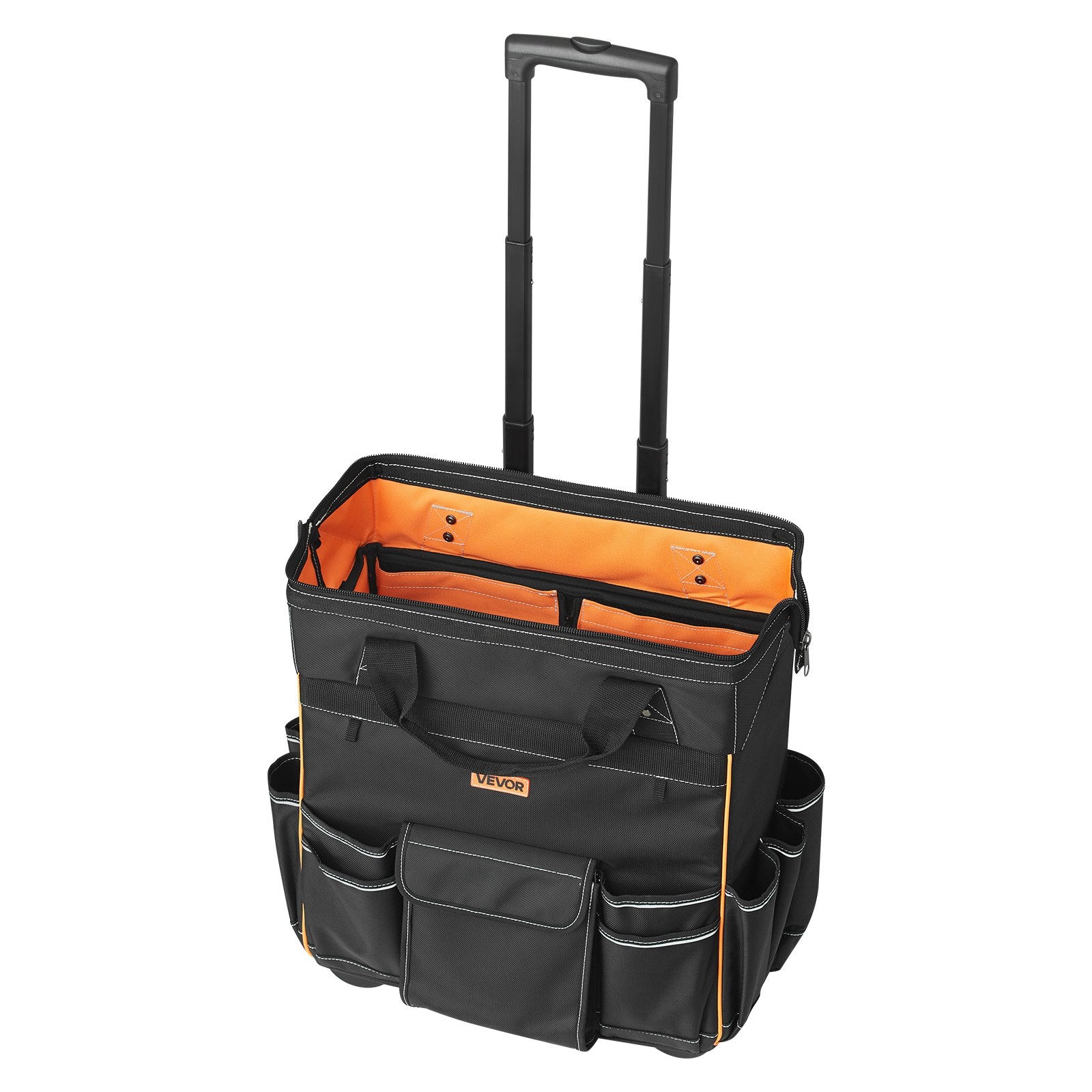 VEVOR Rolling Tool Bag, 110 lbs Load Capacity, 25 Pockets Heavy Duty Roller Tool Bag with Adjustable Telescoping Handle & Stable Base, Toolbag Organizers with Wheels for Electrician, Construction