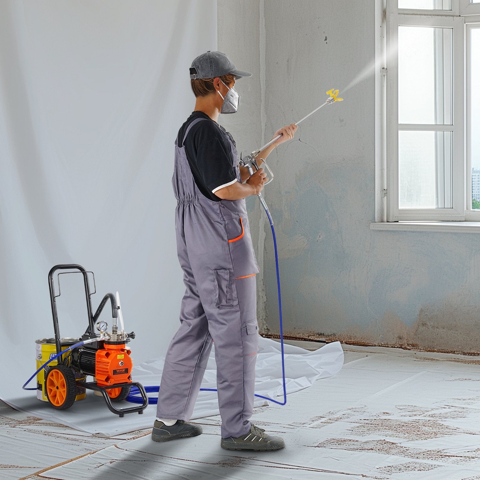 VEVOR Diaphragm Airless Paint Sprayer, 1100 W Efficiency Cart Airless Paint Sprayer, 2000 psi High Pressure Paint Airless Sprayer, with Extension Bar, for Home Interior and Exterior Spraying
