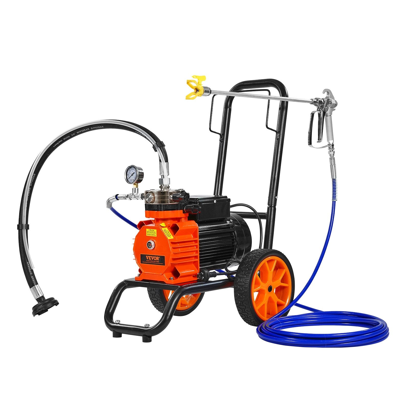 VEVOR Diaphragm Airless Paint Sprayer, 1100 W Efficiency Cart Airless Paint Sprayer, 2000 psi High Pressure Paint Airless Sprayer, with Extension Bar, for Home Interior and Exterior Spraying