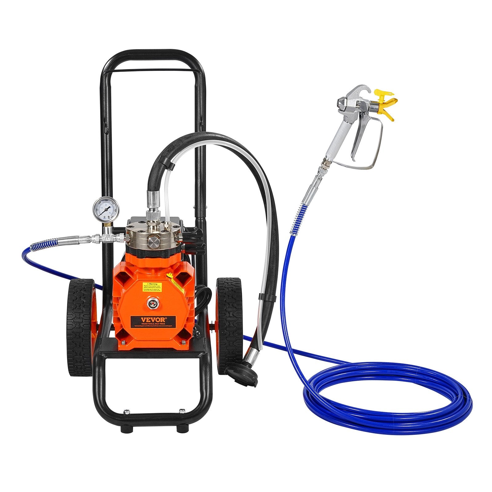 VEVOR Diaphragm Airless Paint Sprayer, 1100 W Efficiency Cart Airless Paint Sprayer, 2000 psi High Pressure Paint Airless Sprayer, with Extension Bar, for Home Interior and Exterior Spraying
