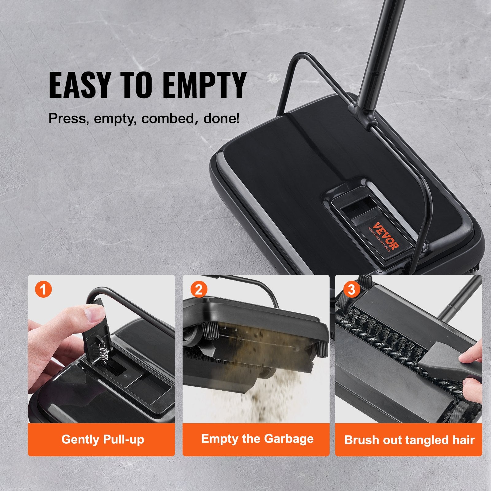 VEVOR Carpet Sweeper, 200 mm Sweeping Paths, Floor Sweeper Manual Non Electric, 300 ml Dustbin Capacity with Comb for Home Office Rugs Hardwood Surfaces Wood Floors Laminate, Cleans Dust Pet Hair