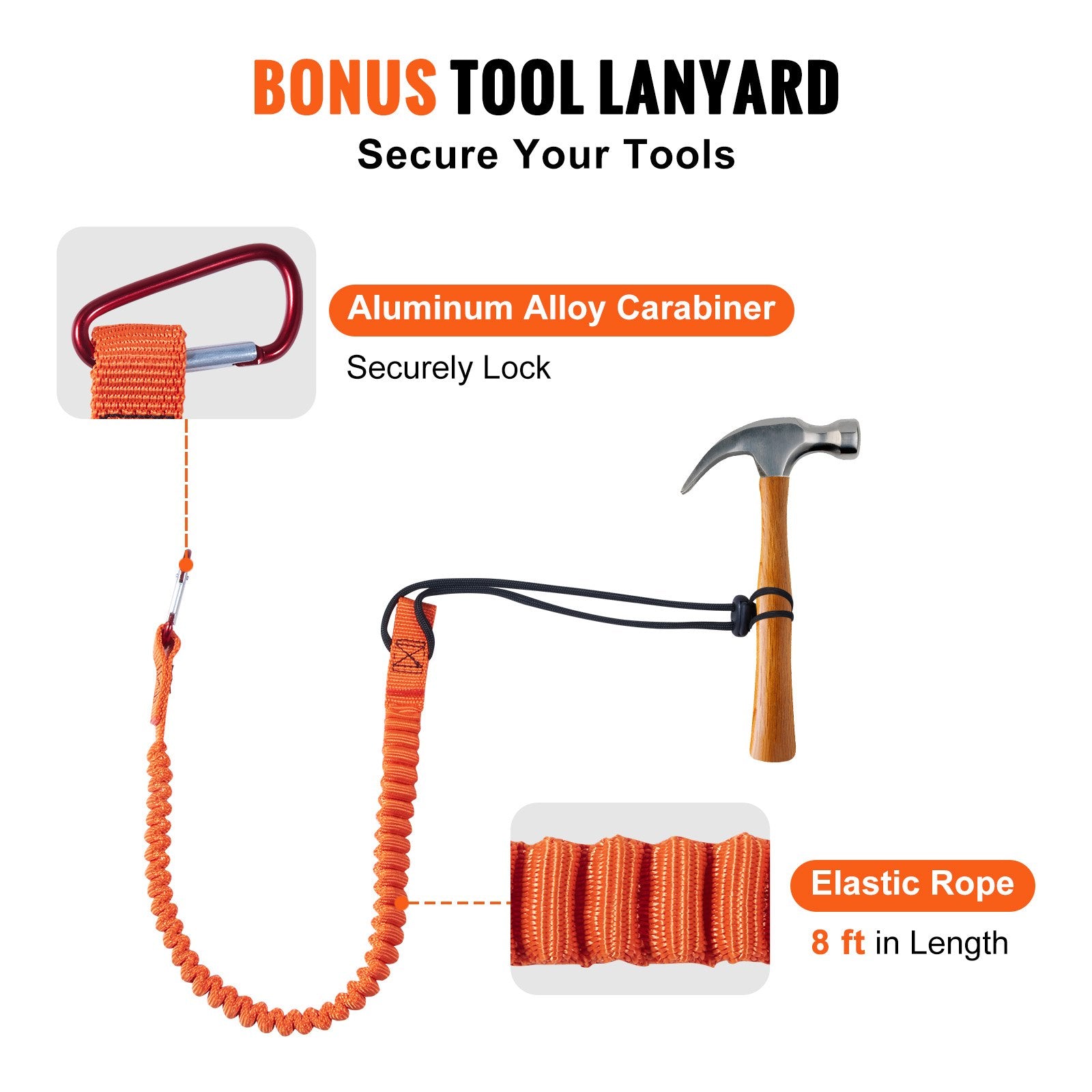 VEVOR 12.7mm Steel Core Flipline, 16ft 4.8m Arborist Flipline for Tree Climbing with Alloy Steel Snap Hook & Aluminum Alloy Carabiner, 30KN Breaking Tension for Fall Protection, Tree Climber