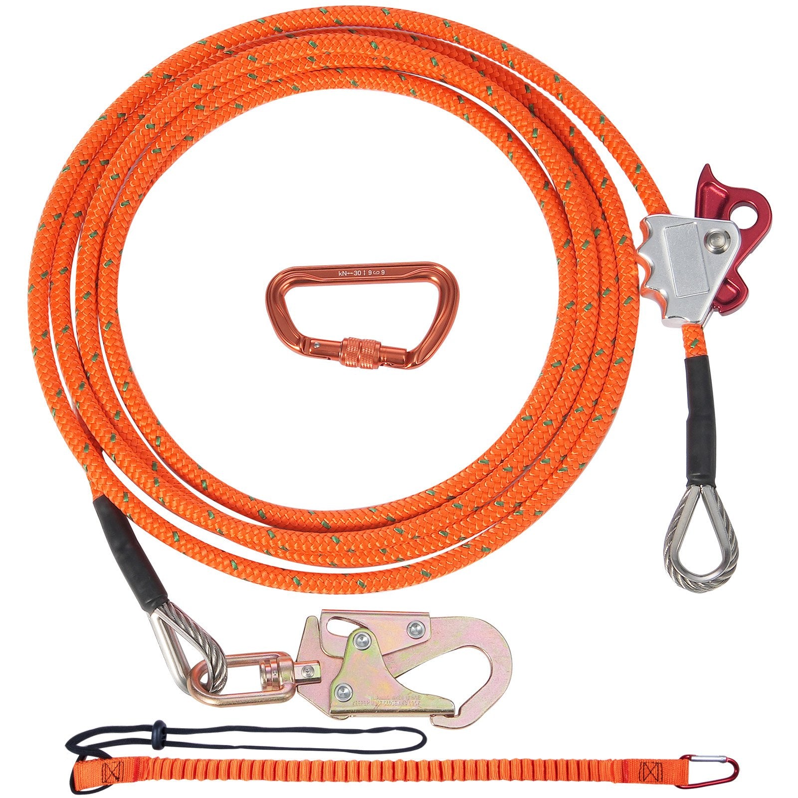 VEVOR 12.7mm Steel Core Flipline, 16ft 4.8m Arborist Flipline for Tree Climbing with Alloy Steel Snap Hook & Aluminum Alloy Carabiner, 30KN Breaking Tension for Fall Protection, Tree Climber