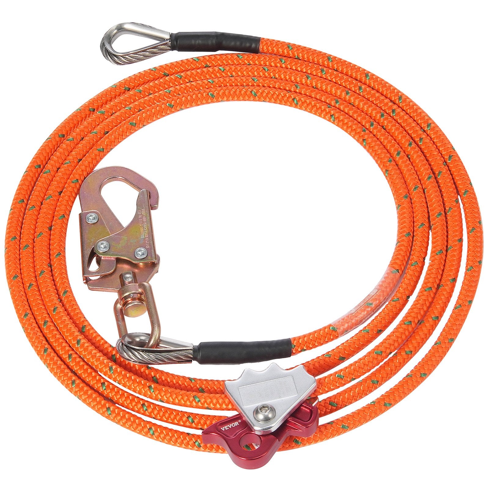 VEVOR 12.7mm Steel Core Flipline, 16ft 4.8m Arborist Flipline for Tree Climbing with Alloy Steel Snap Hook & Aluminum Alloy Carabiner, 30KN Breaking Tension for Fall Protection, Tree Climber