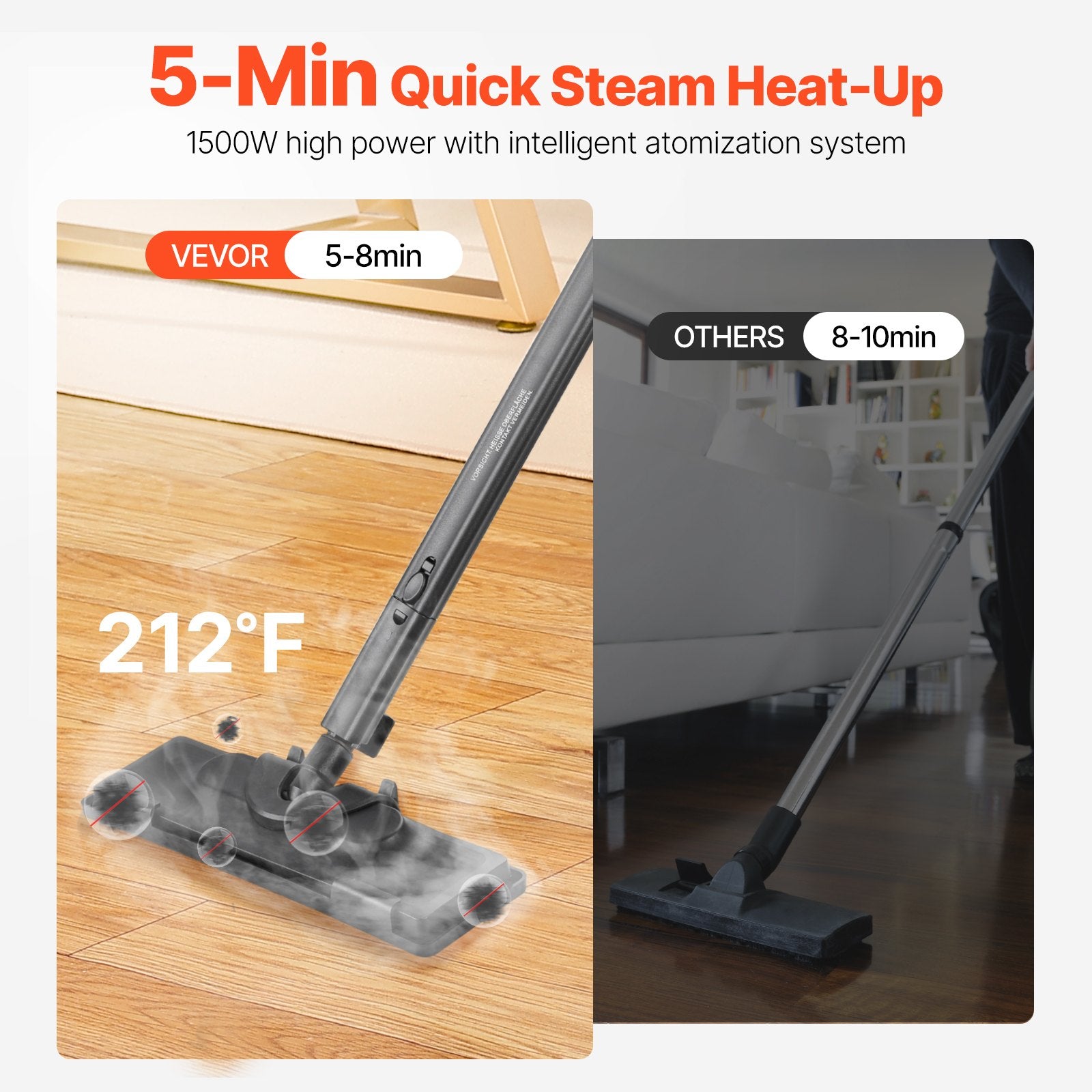 VEVOR Steam Cleaner, Multipurpose Powerful Steamer with 27 Accessories, Steamer Cleaing with Extra-Long Power Cord, 1.5 L Tank and Portable Handle, for Grout, Tile, Floors, Appliances, Home & Car