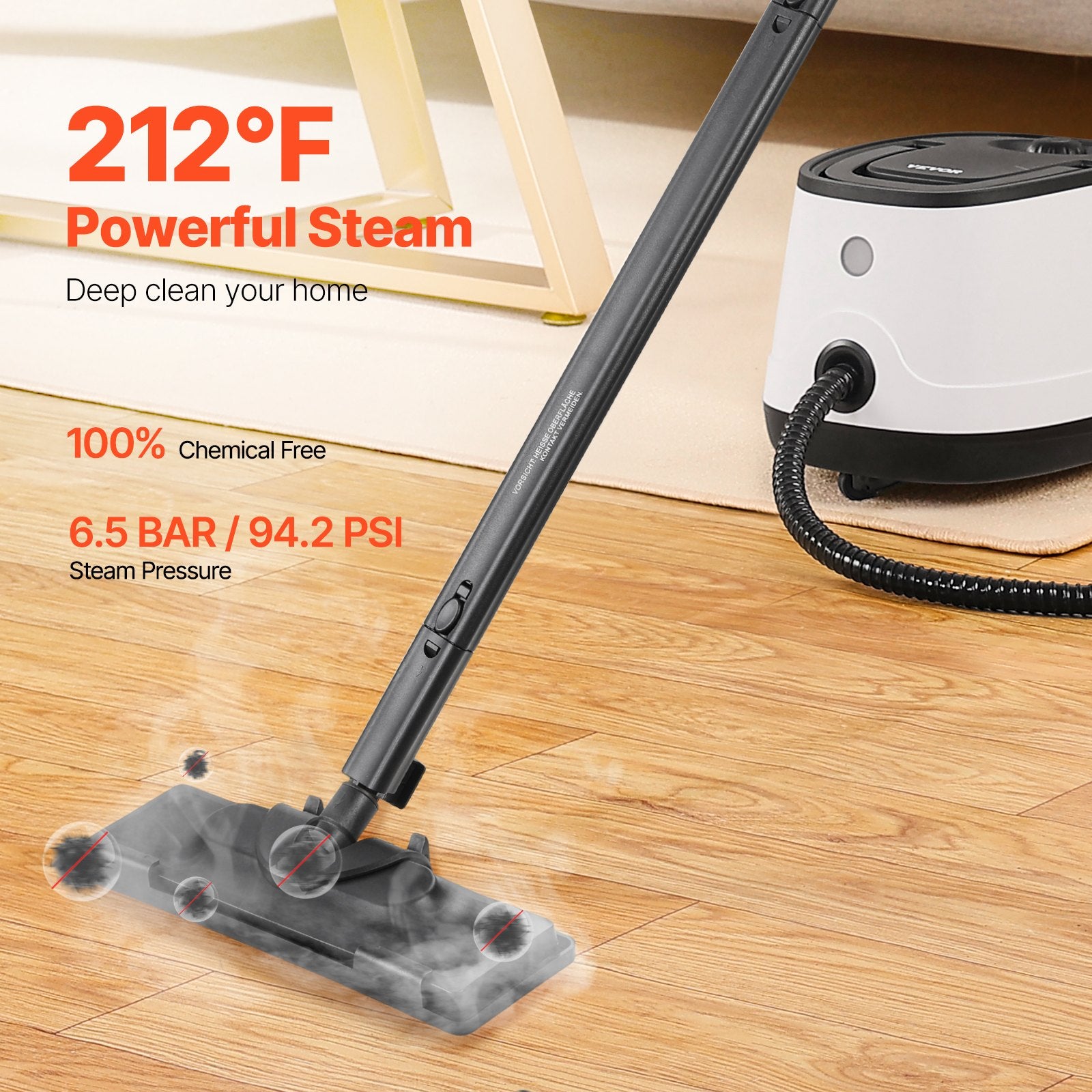 VEVOR Steam Cleaner, Multipurpose Powerful Steamer with 27 Accessories, Steamer Cleaing with Extra-Long Power Cord, 1.5 L Tank and Portable Handle, for Grout, Tile, Floors, Appliances, Home & Car