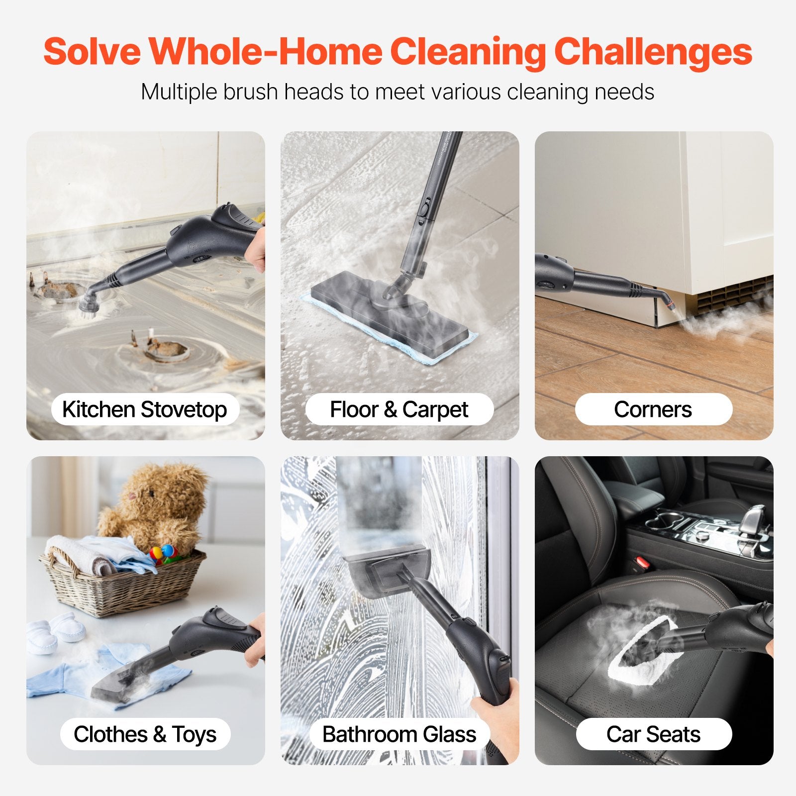 VEVOR Steam Cleaner, Multipurpose Powerful Steamer with 27 Accessories, Steamer Cleaing with Extra-Long Power Cord, 1.5 L Tank and Portable Handle, for Grout, Tile, Floors, Appliances, Home & Car